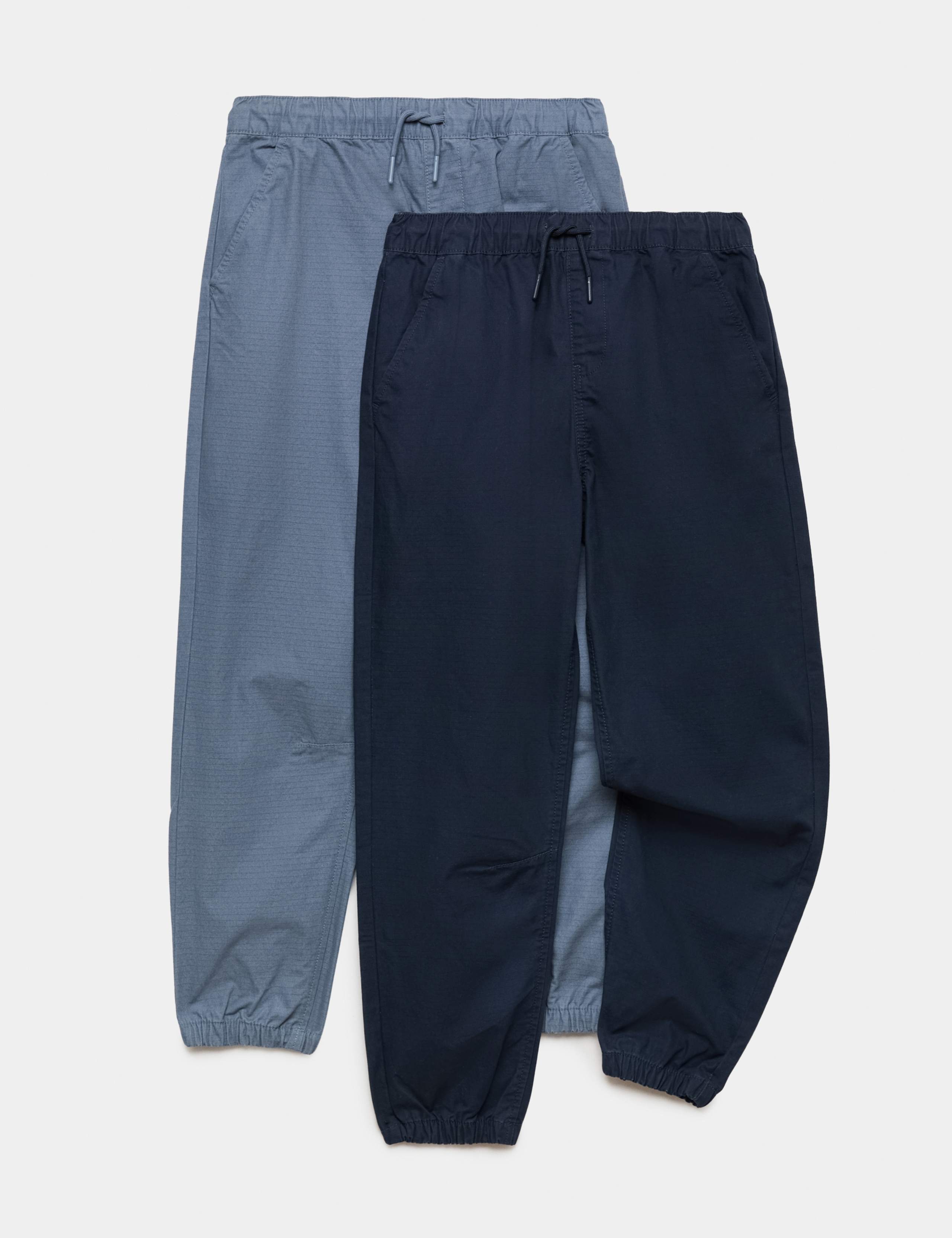 2pk Pure Cotton Ripstop Joggers (6-14 Yrs)