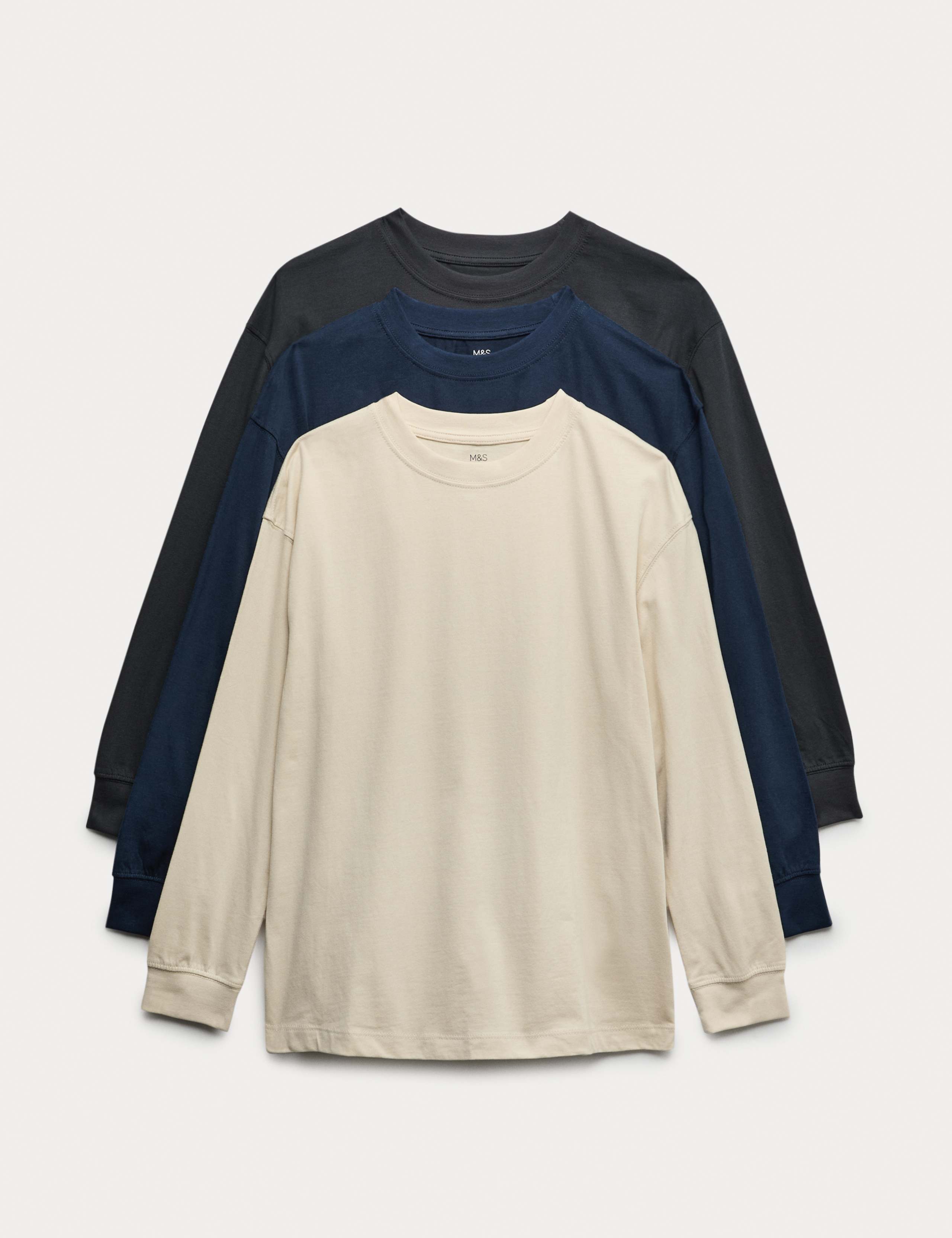 3pk Pure Cotton Long Sleeve Tops (6-16 Yrs)