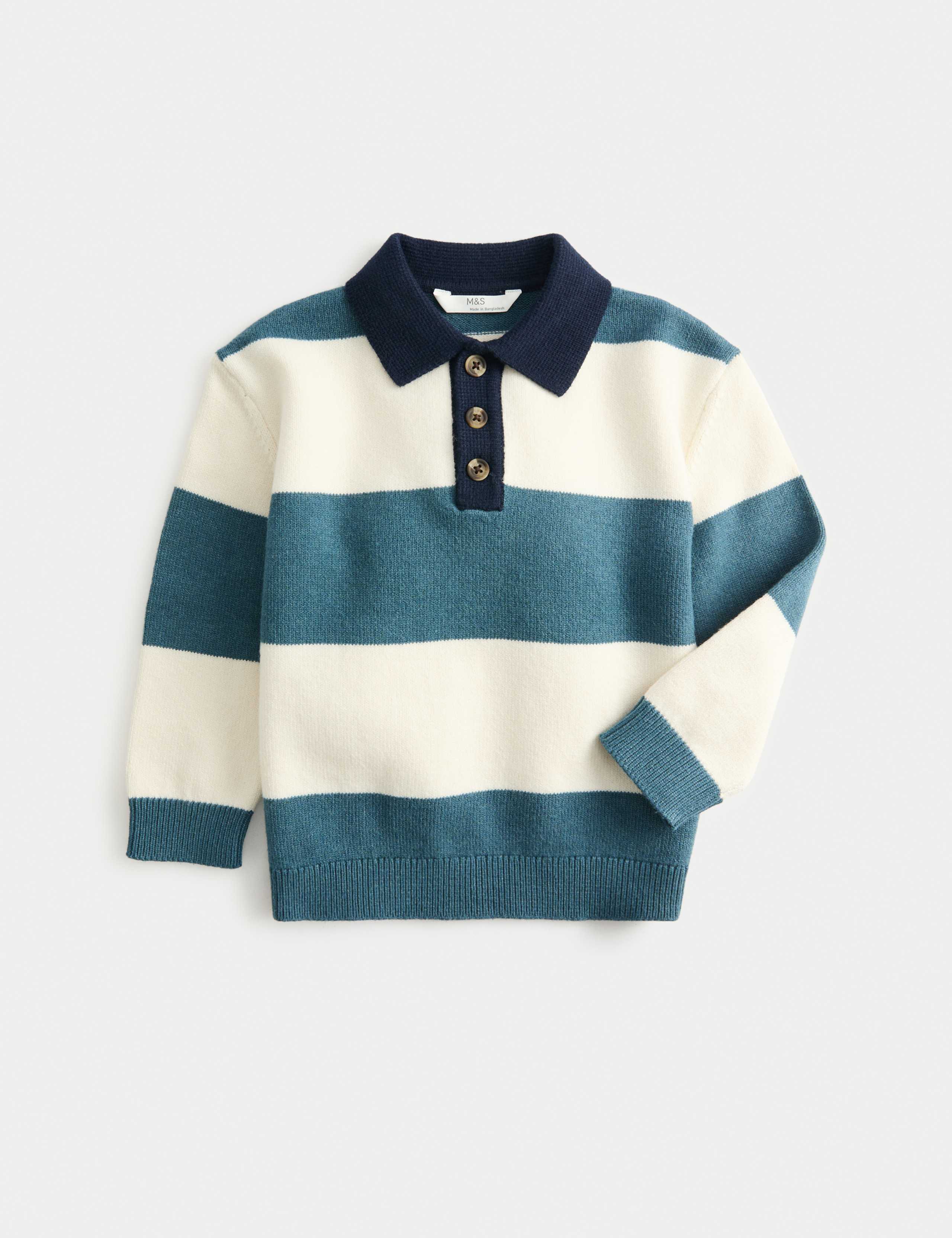 Cotton Blend Knitted Striped Rugby Jumper (2-10 Yrs)