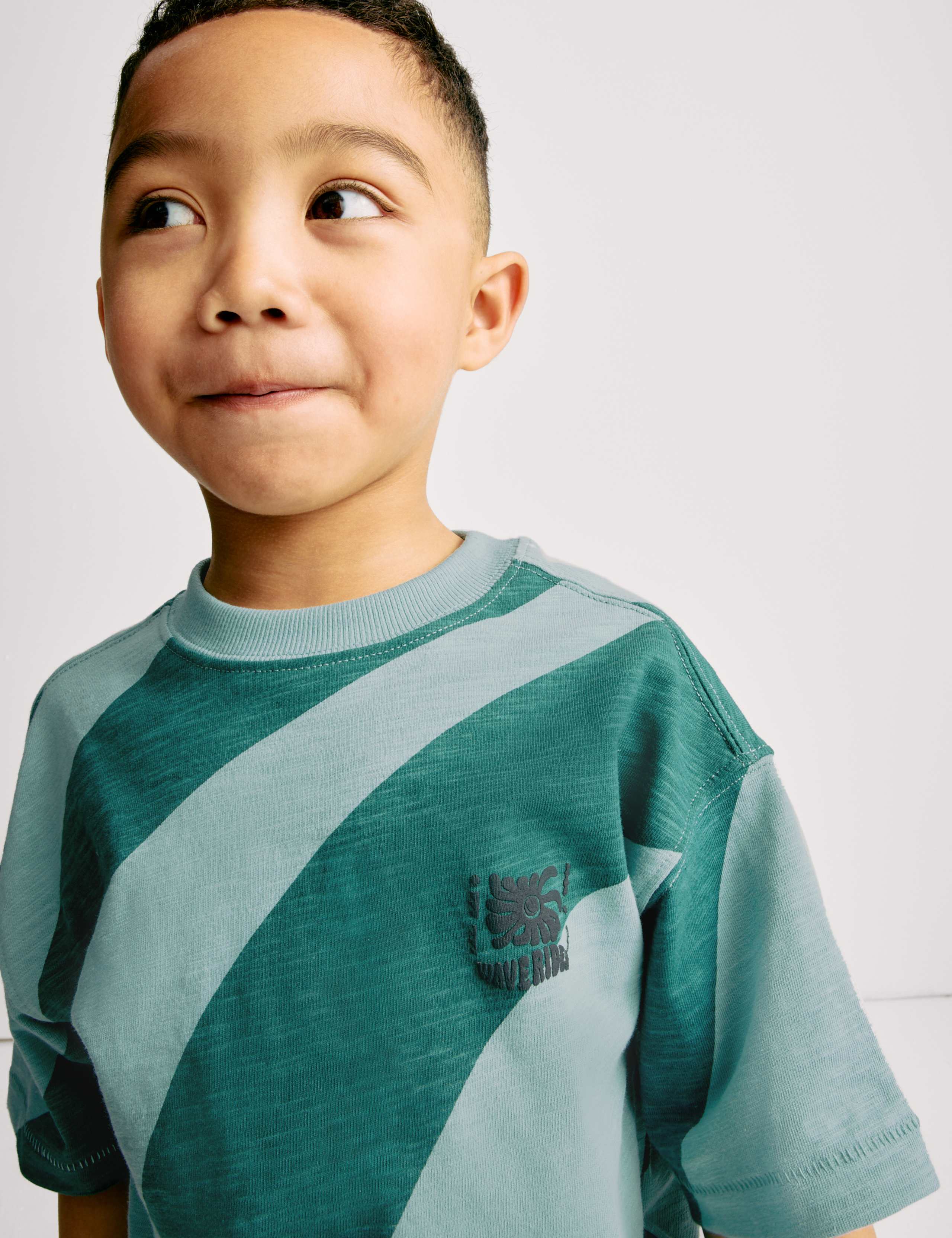 Pure Cotton Diagonal Wave Striped T-Shirt (2-8 Yrs)