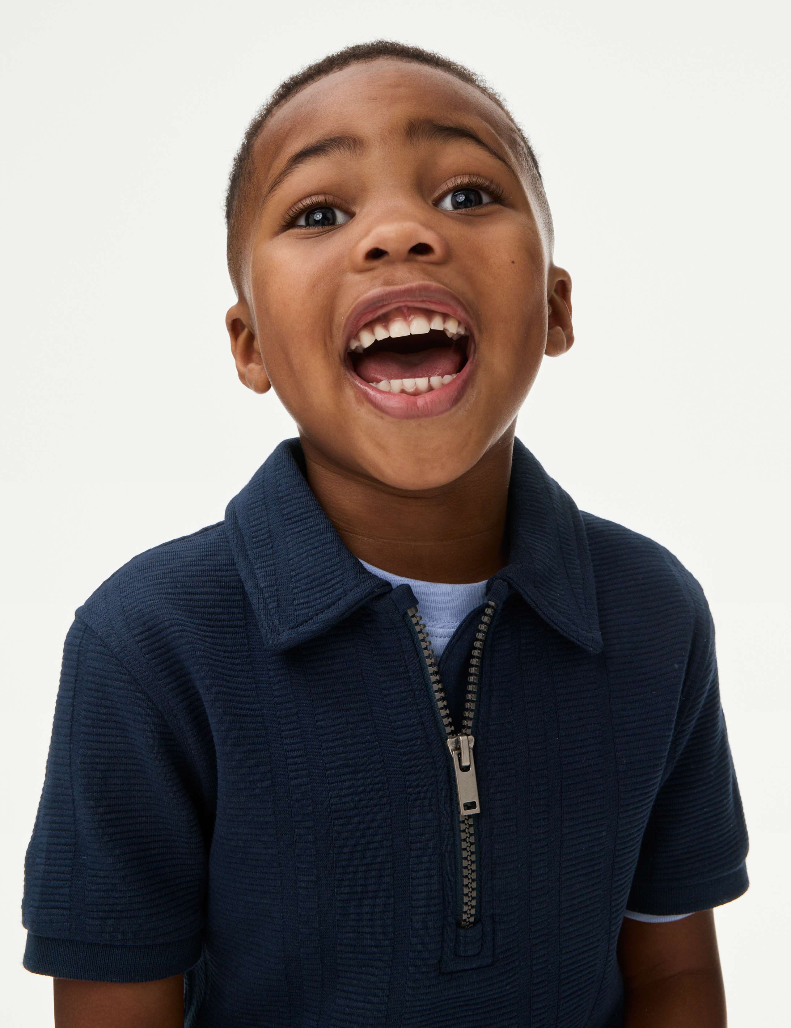 Pure Cotton Ribbed Zip Jersey Polo Shirt (2-8 Yrs)
