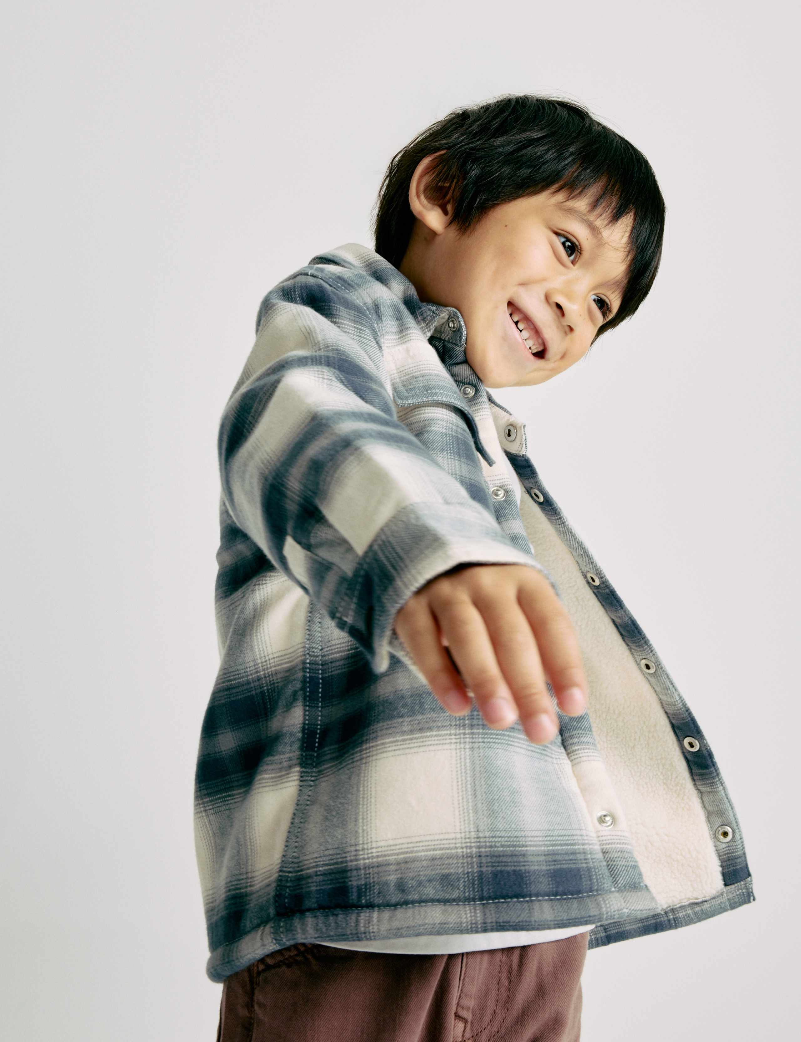 Pure Cotton Borg Lined Checked Overshirt (2-10 Yrs)