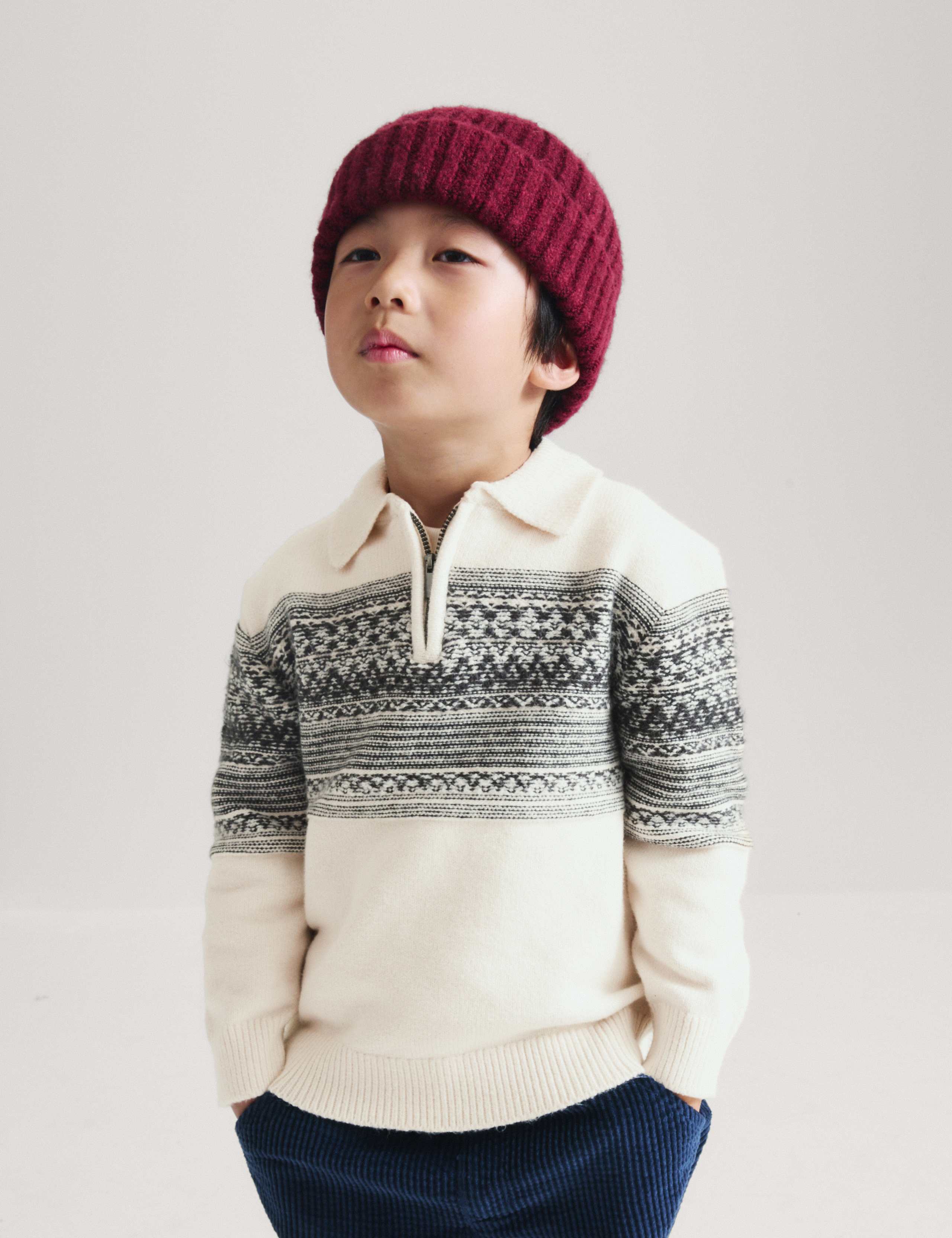 Cotton Blend Fair Isle Zip Jumper (2-8 Yrs)