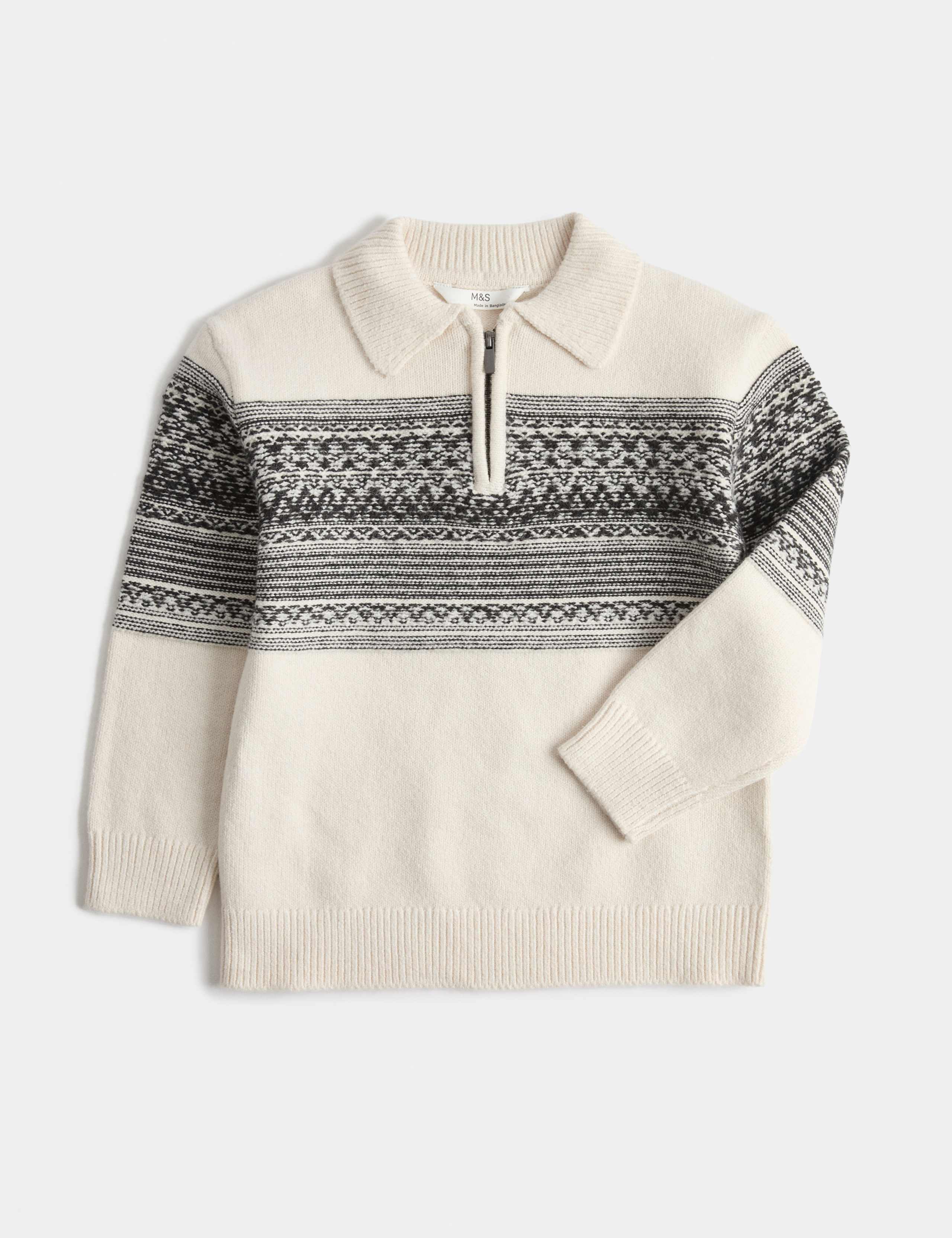 Cotton Blend Fair Isle Zip Jumper