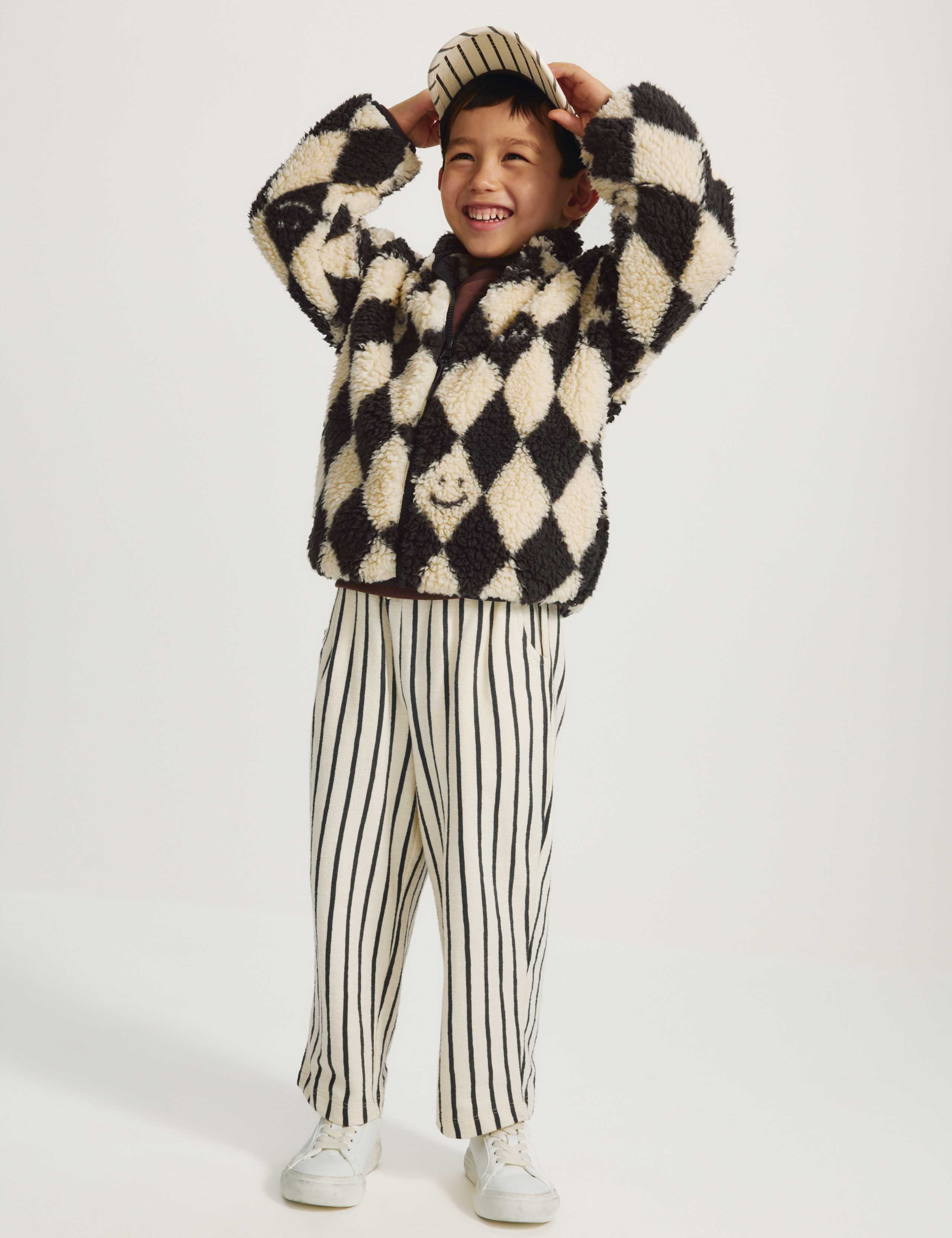 Harlequin Patterned Borg Jacket (2-8 Yrs)