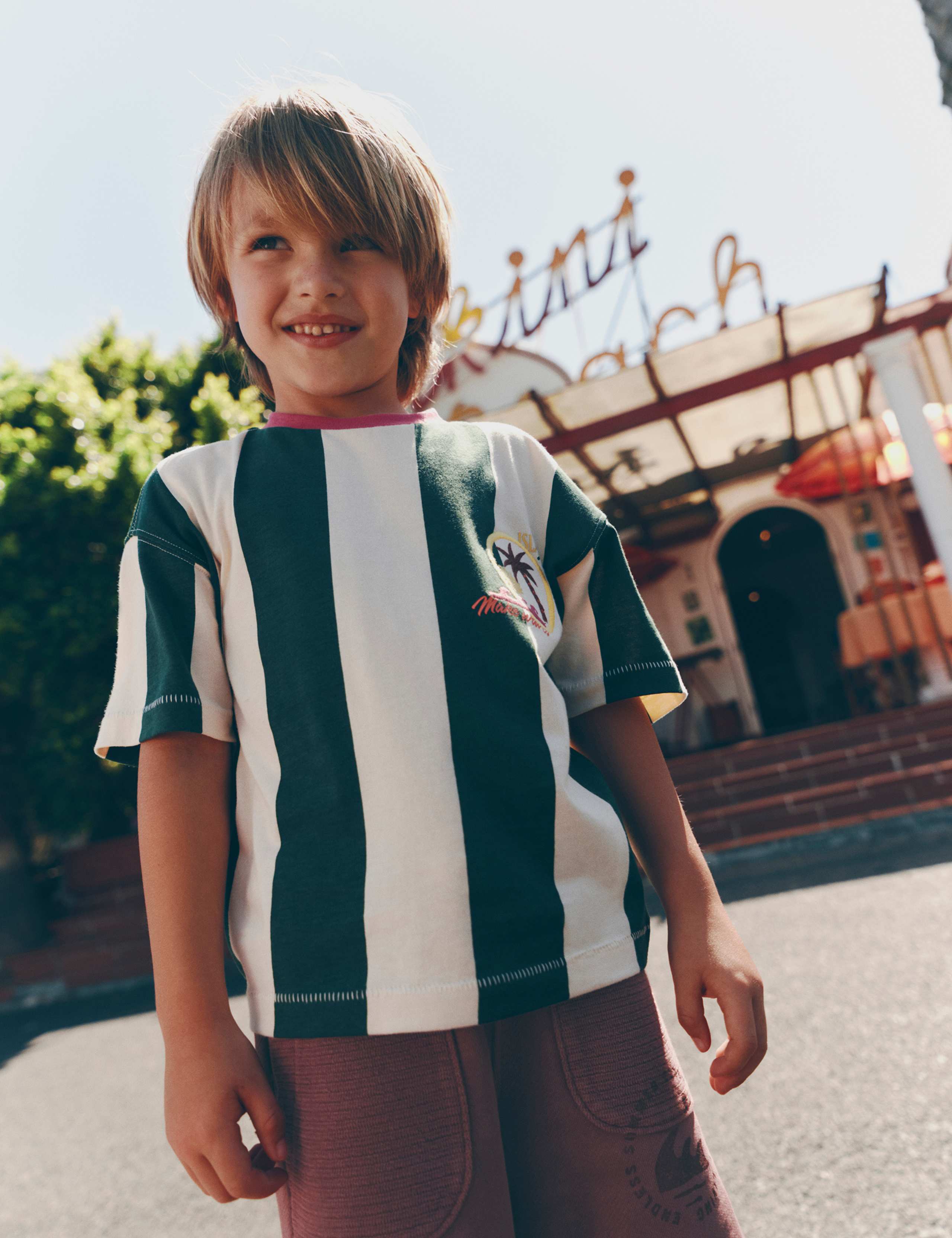 Pure Cotton Striped Graphic T-Shirt (2-8 Yrs)