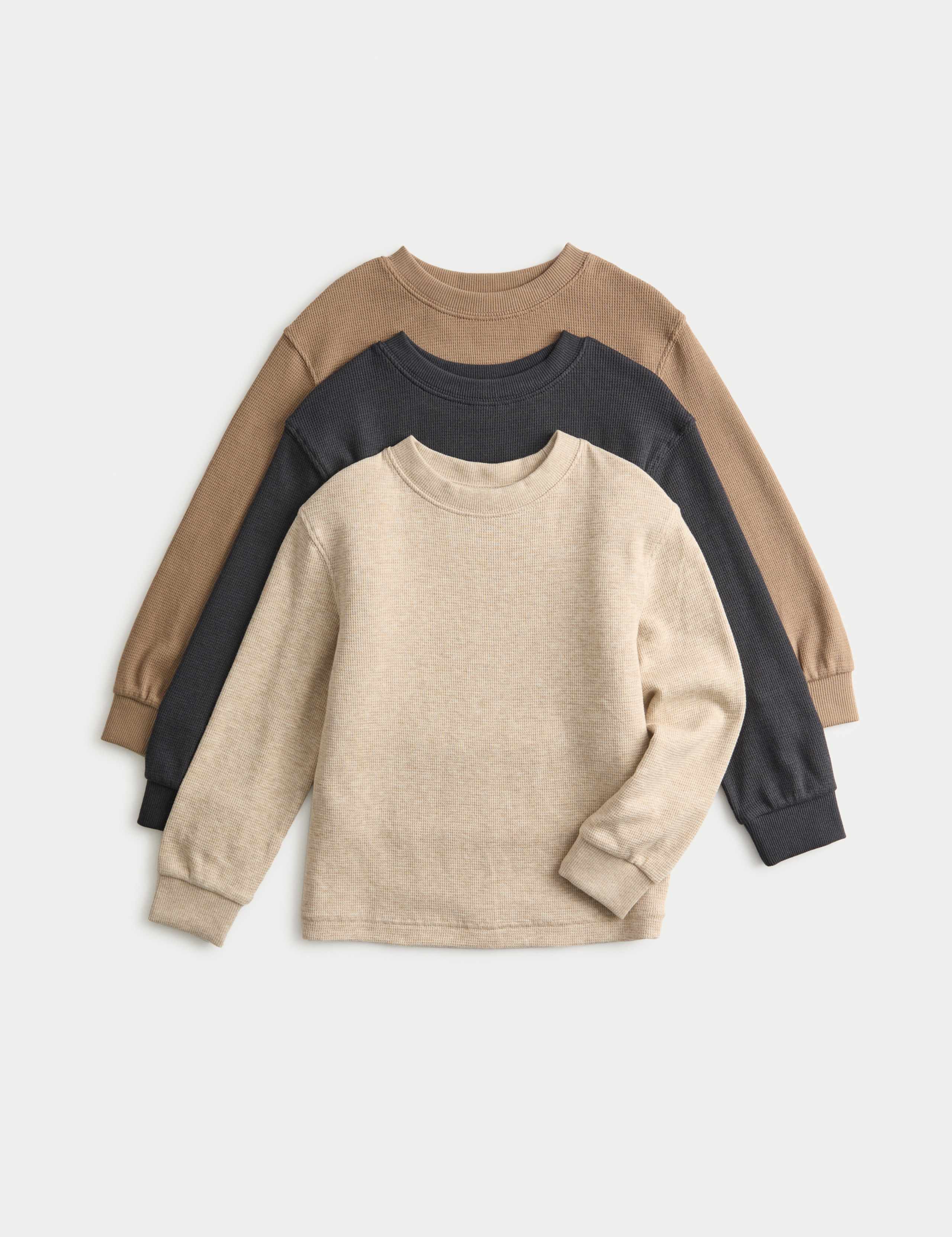 3pk Pure Cotton Waffle Tops (2-8 Yrs)
