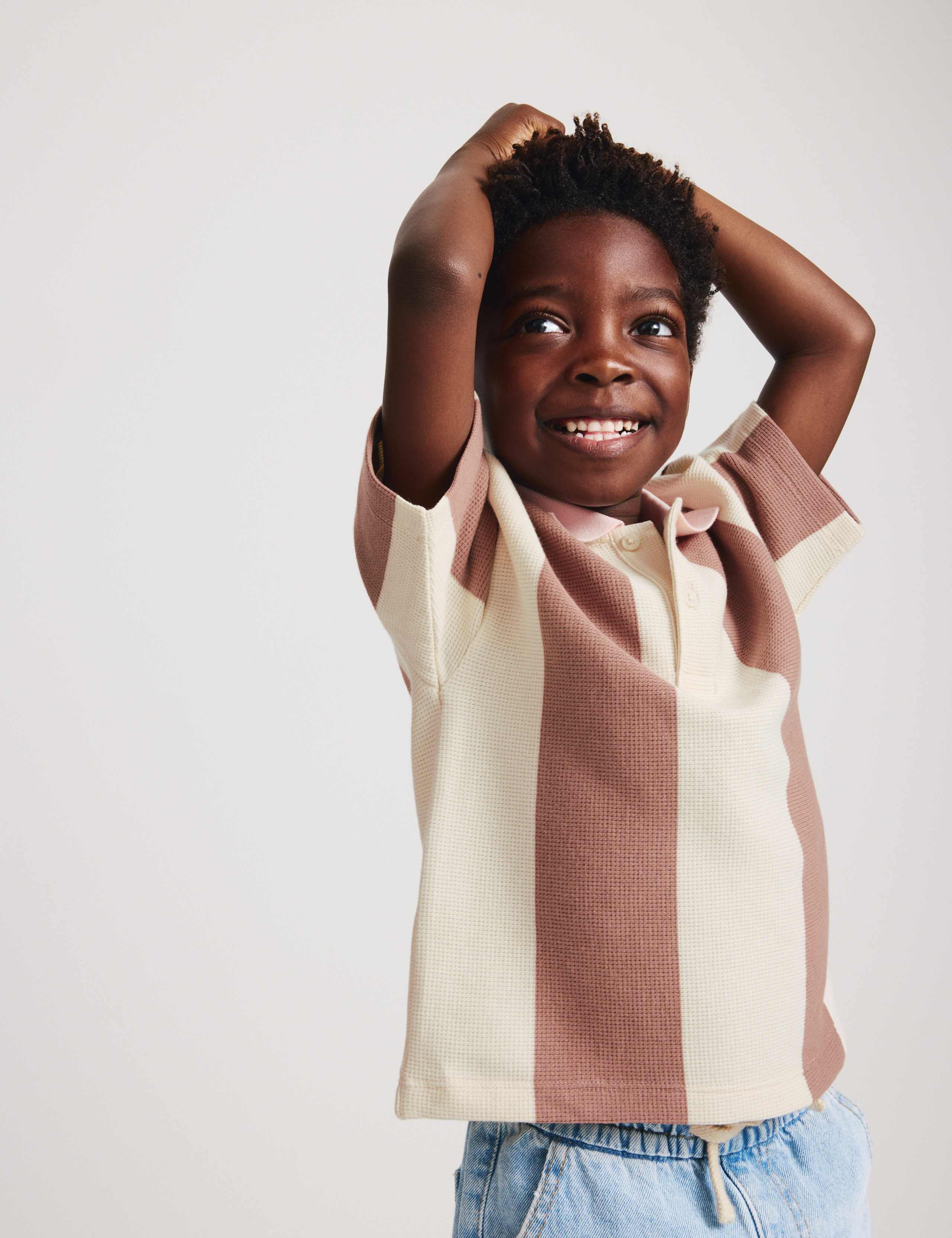 Pure Cotton Striped Waffle Rugby Top (2-8 Yrs)