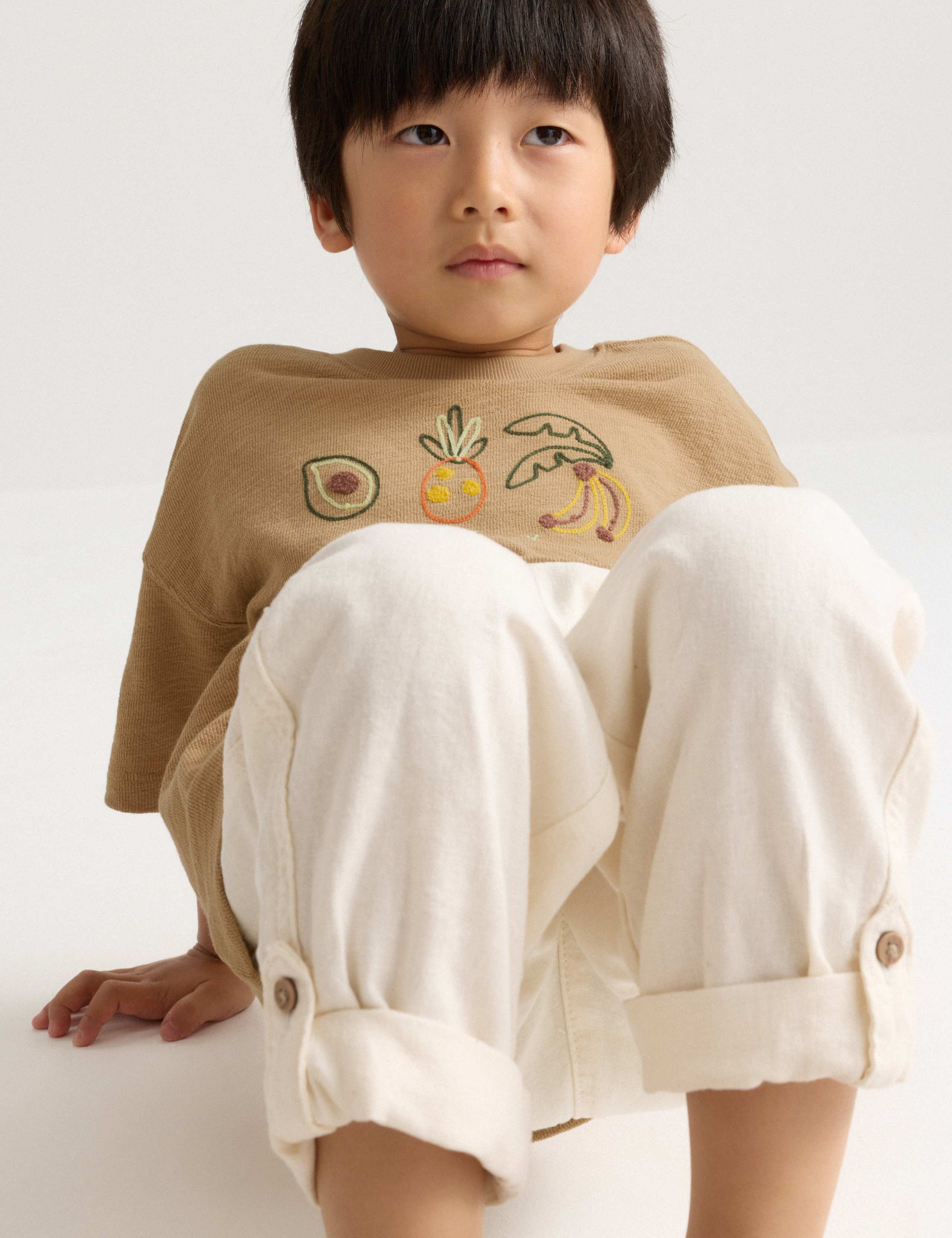 Pure Cotton Textured Embroidered T-Shirt (2-8 Yrs)