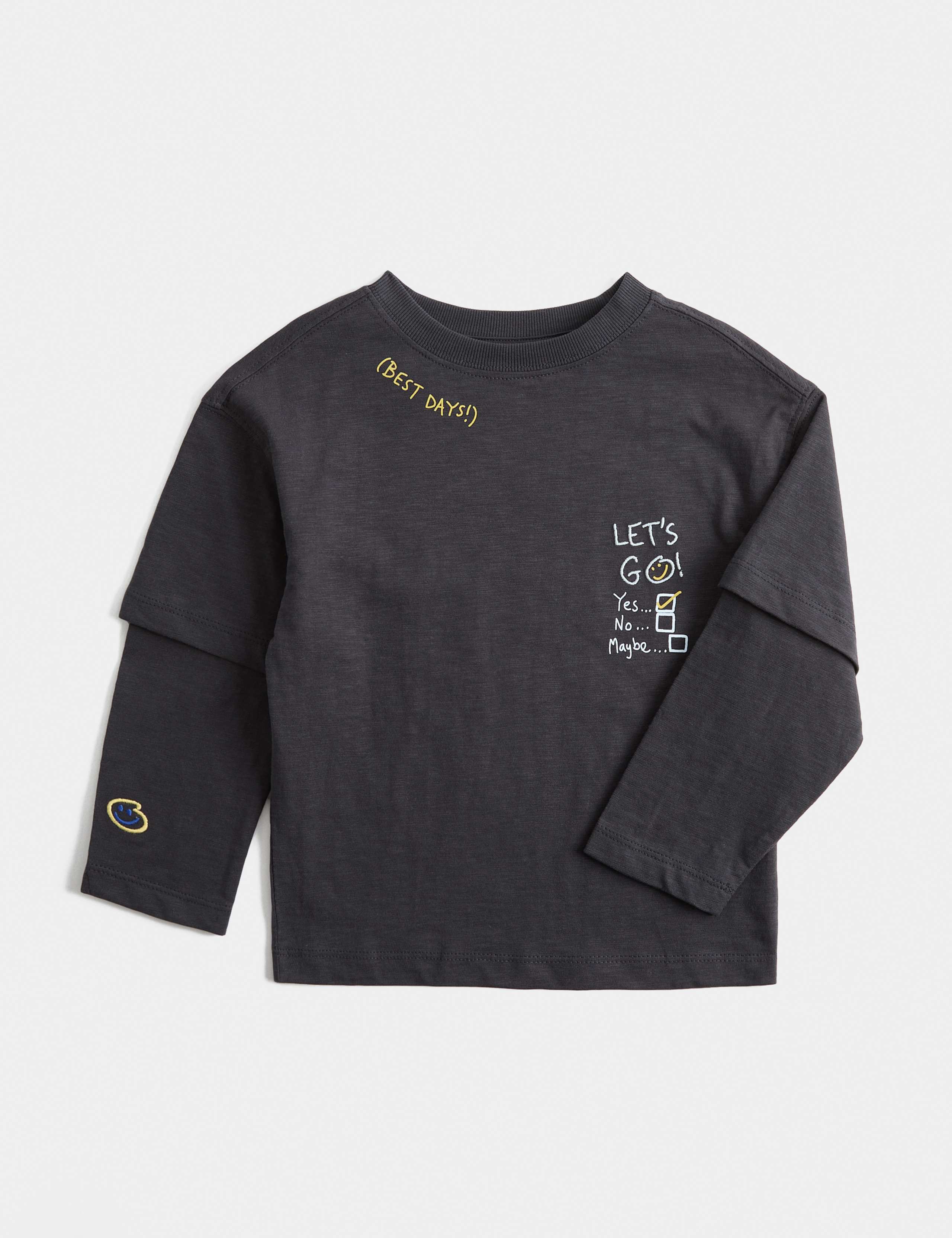 Pure Cotton Mock Sleeve T-Shirt (2-8 Yrs)