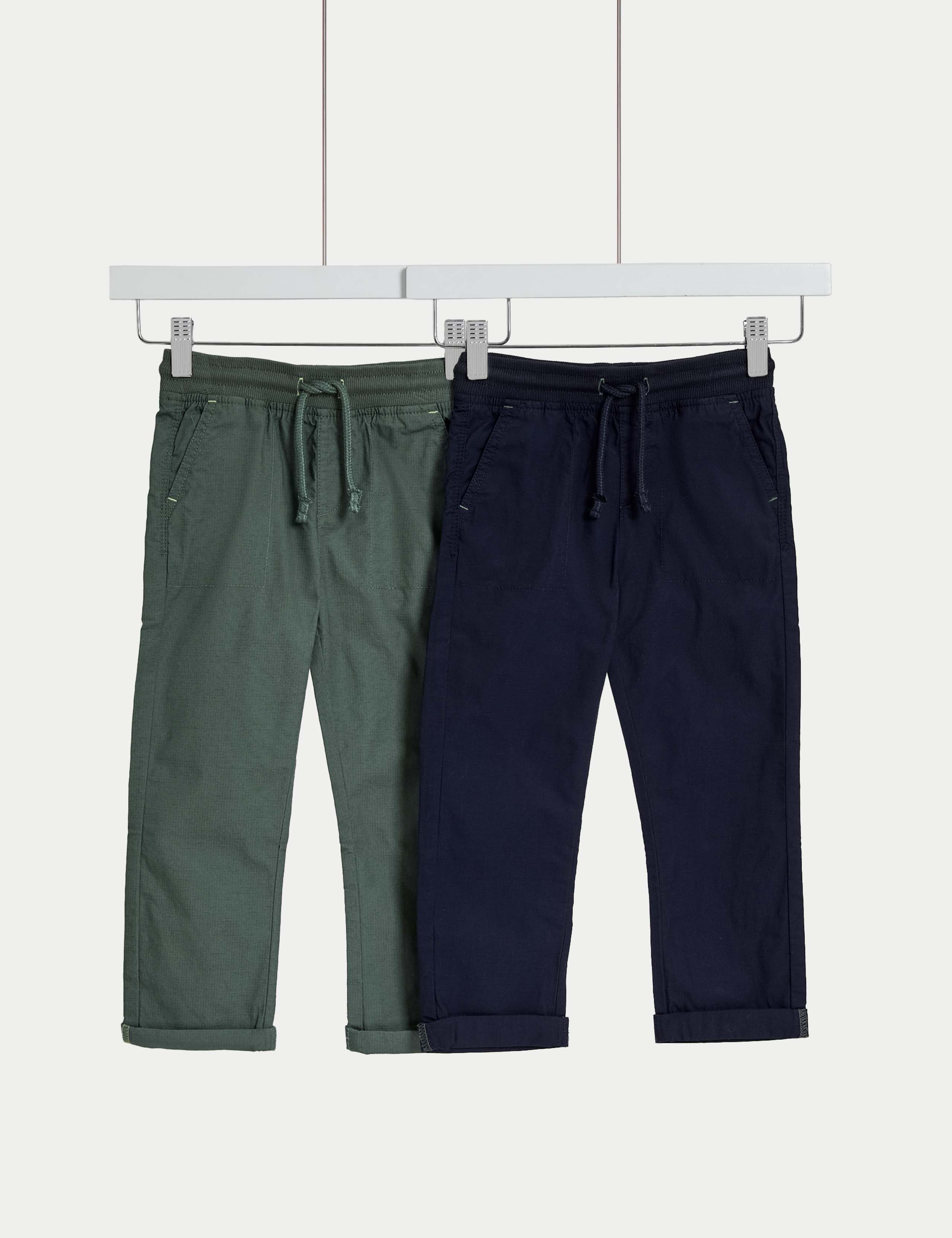 2pk Pure Cotton Ripstop Trousers (2-8 Yrs)