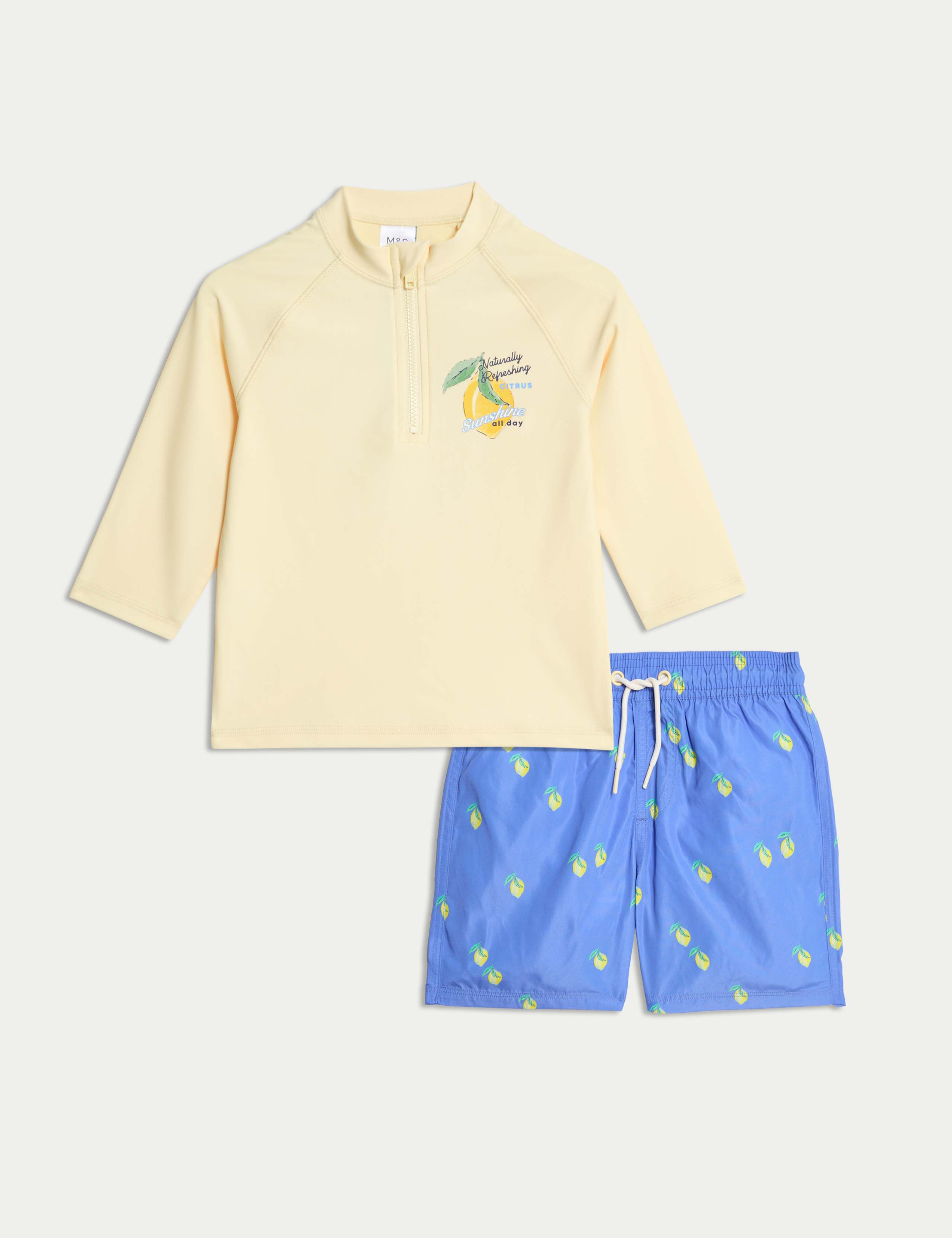 2pc Lemon Print Long Sleeve Swim Set (2-8 Yrs)
