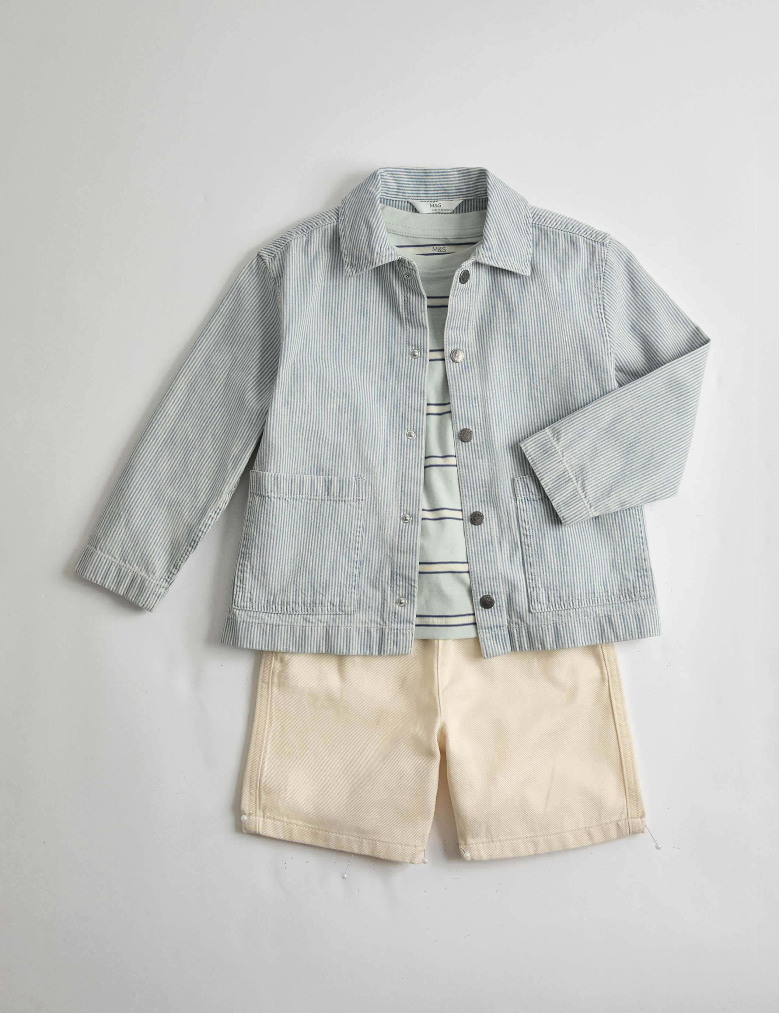 3 Piece Cotton Rich Striped Overshirt Outfit (2-10 Yrs)