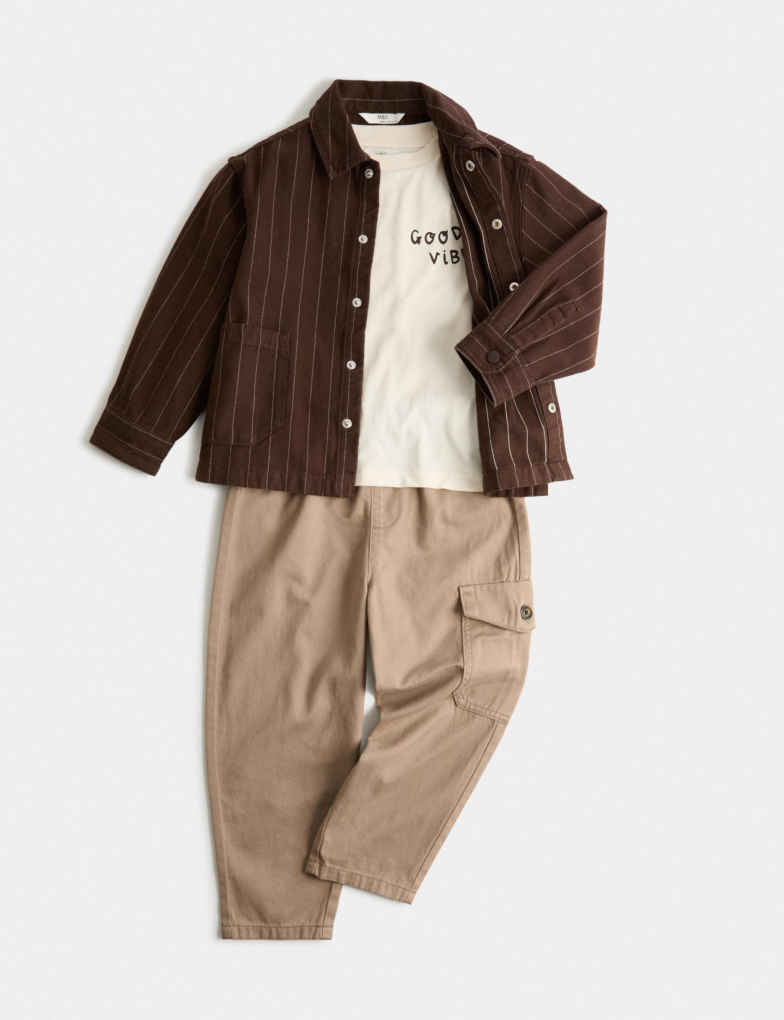 3 Piece Pure Cotton Striped Shacket Outfit (2-8 Yrs)