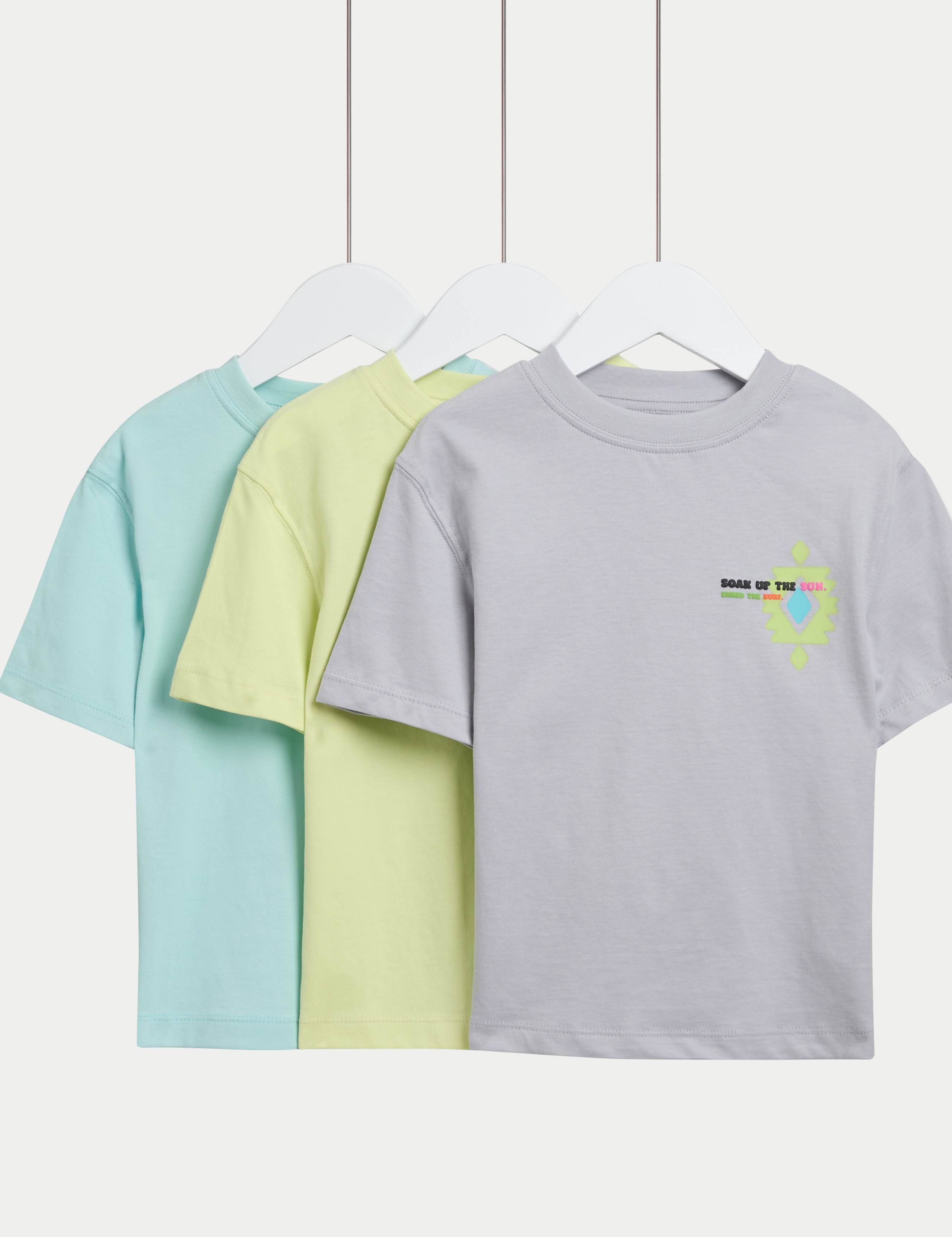 3pk Pure Cotton Graphic/Plain T-shirts (2-8 Yrs)