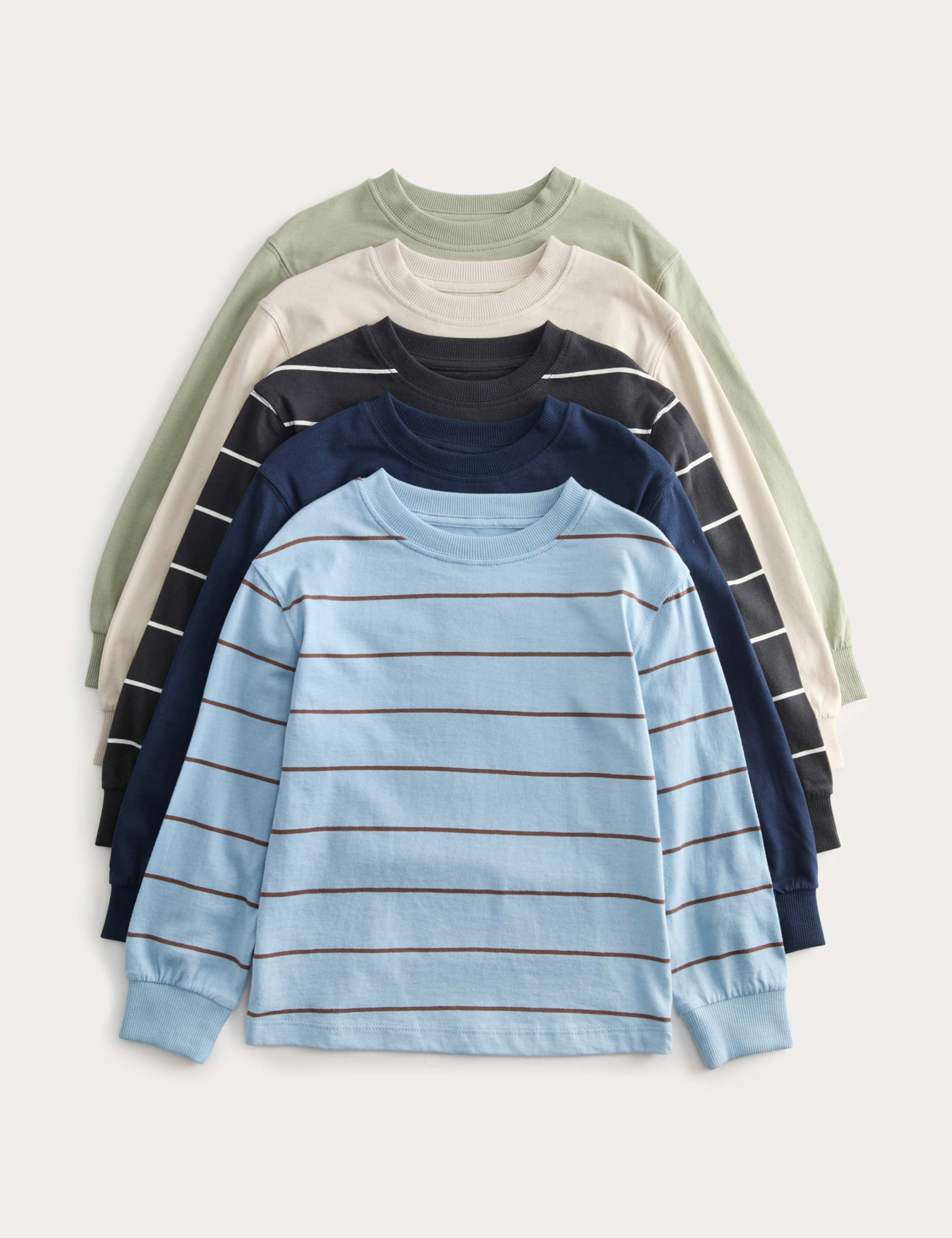 5 Pack Pure Cotton Long Sleeve T-Shirts (2-8 Yrs)