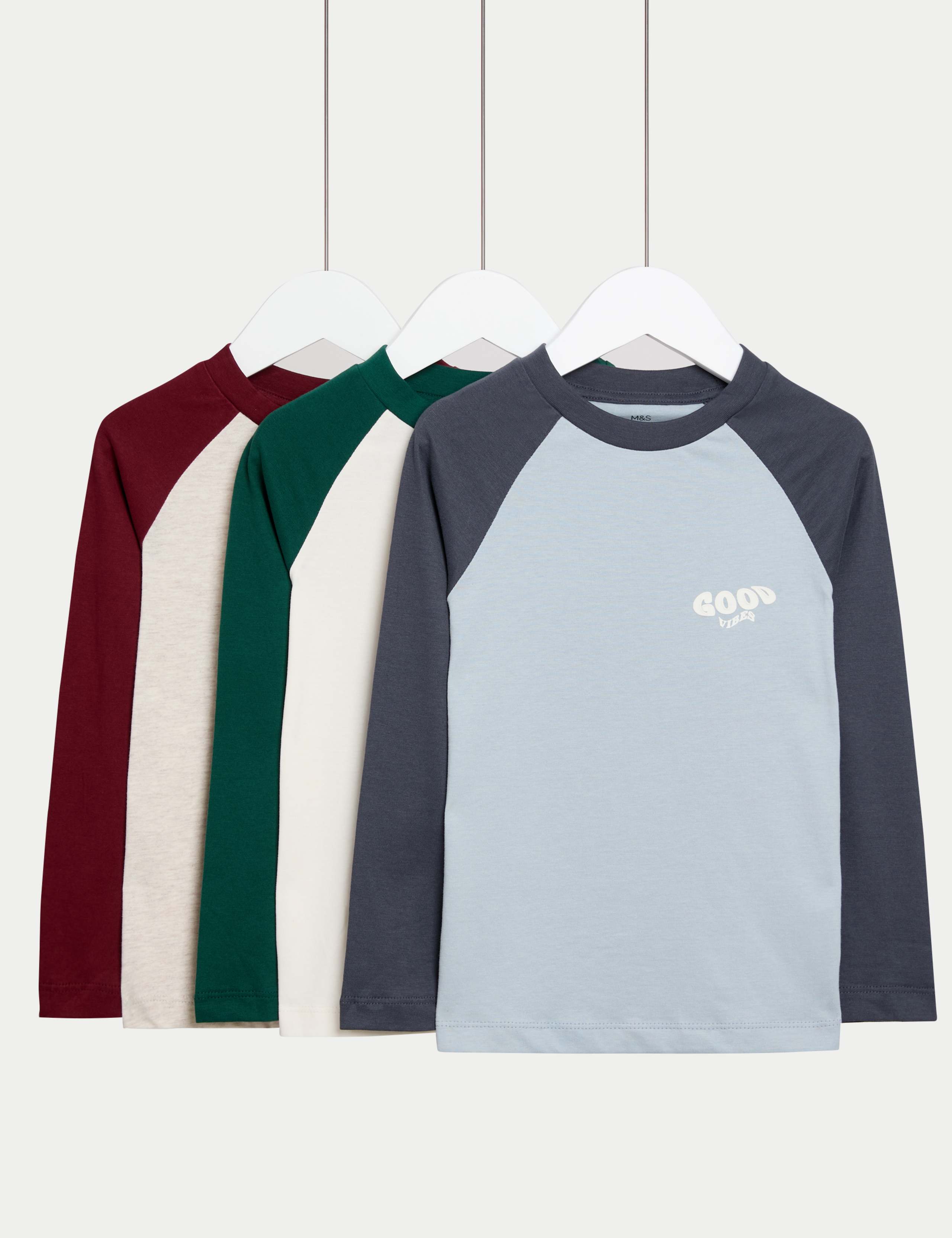3pk Pure Cotton Colour Block T-Shirts (2-8 Yrs)