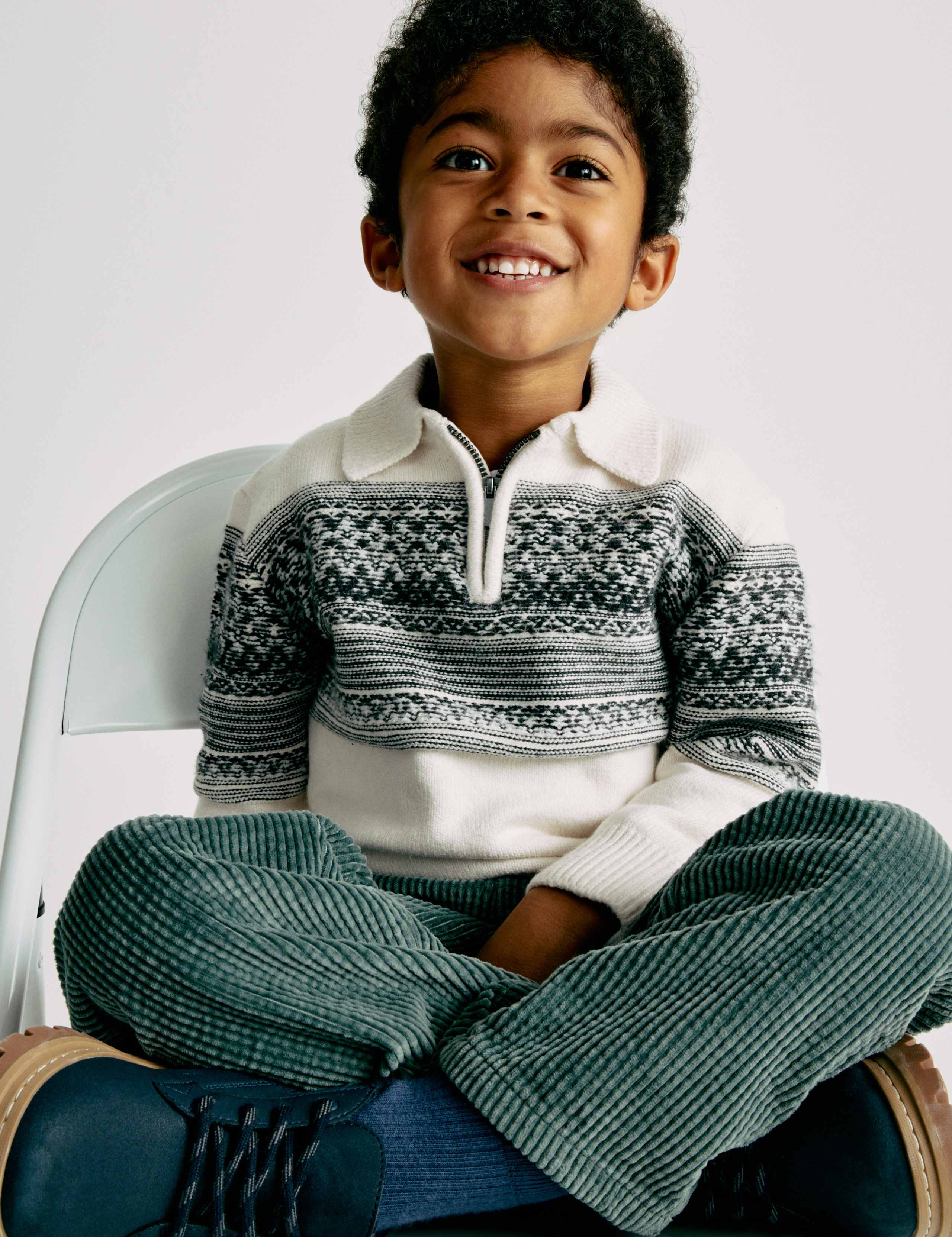 Cotton Blend Fair Isle Half Zip Jumper (1-10 Yrs)