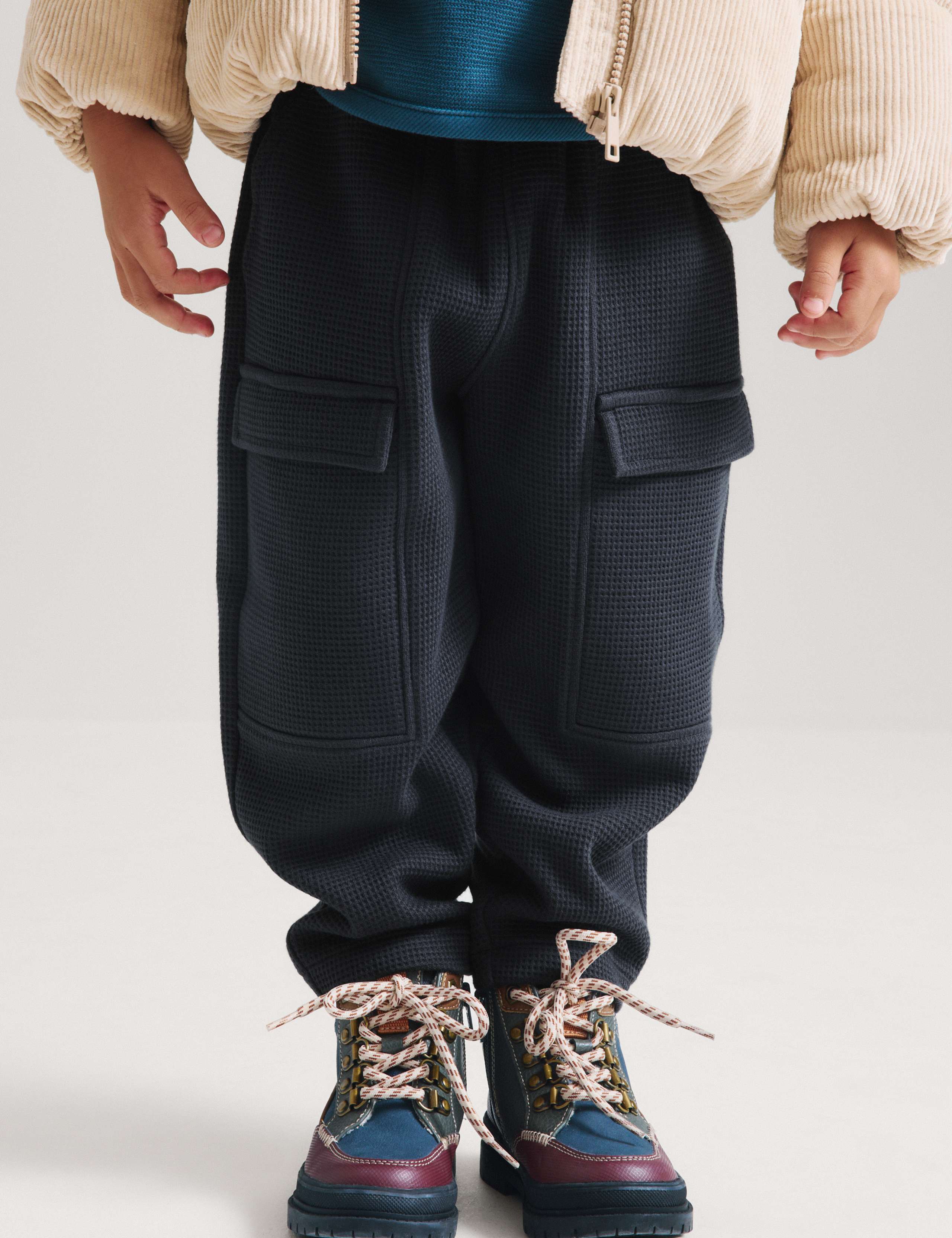 Pure Cotton Waffle Cargo Joggers (2-8 Yrs)