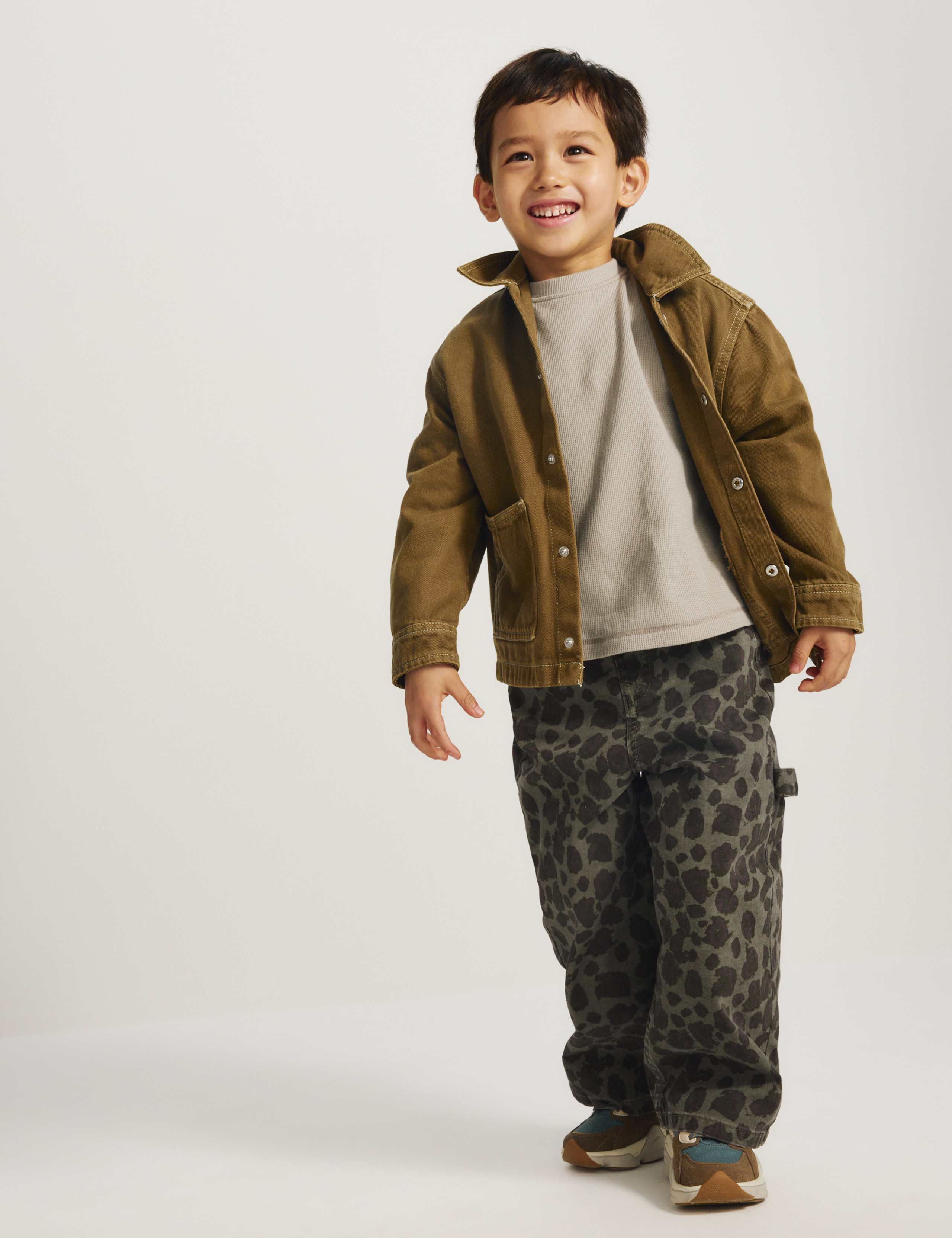 Cotton Rich Leopard Print Carpenter Jeans (2-8 Yrs)