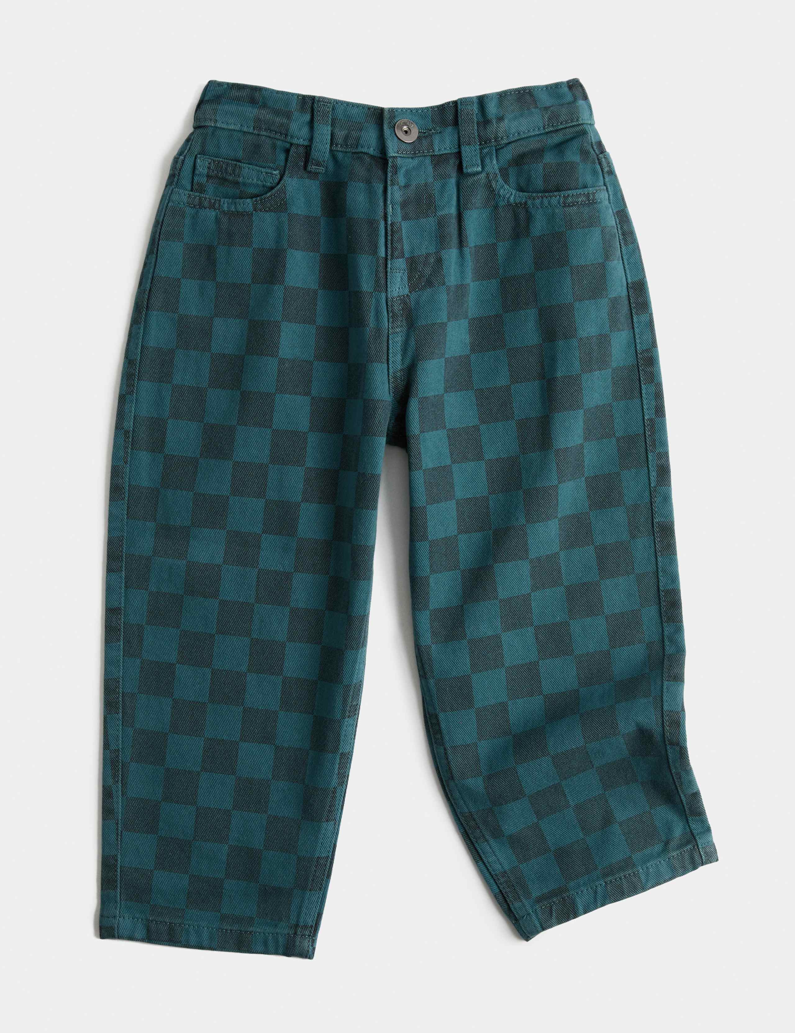 Pure Cotton Checkerboard Denim Jeans (2-8 Yrs)