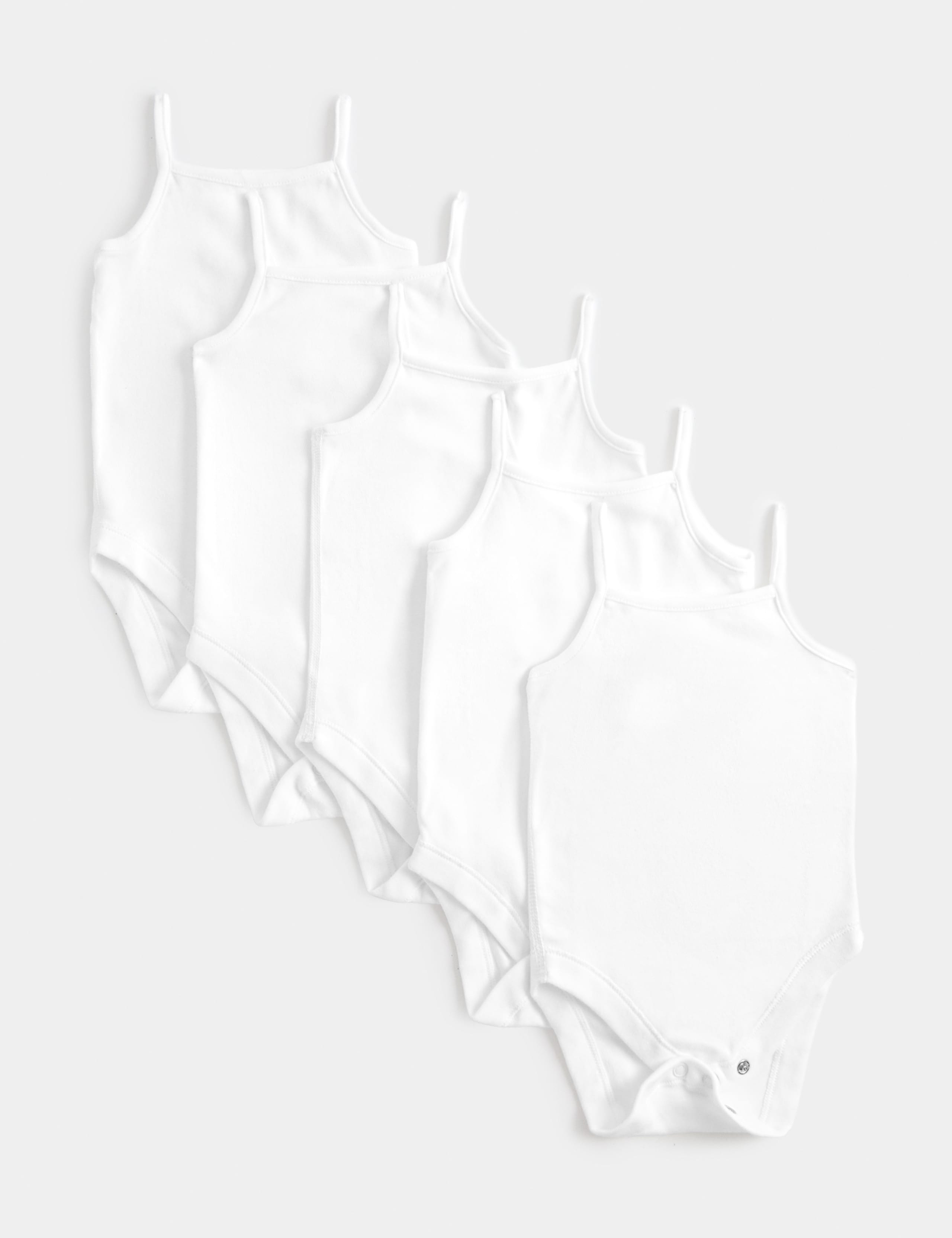 5 Pack Pure Cotton Strappy Bodysuits (6½lbs-3 Yrs)