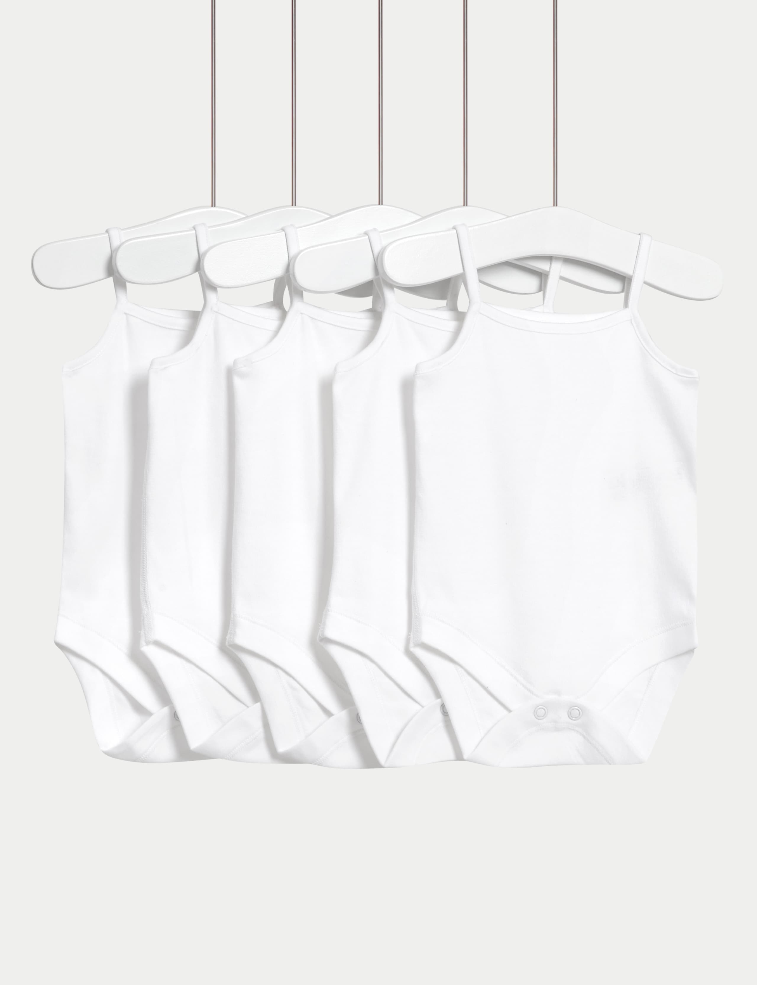 5 Pack Pure Cotton Strappy Bodysuits (6½lbs-3 Yrs)