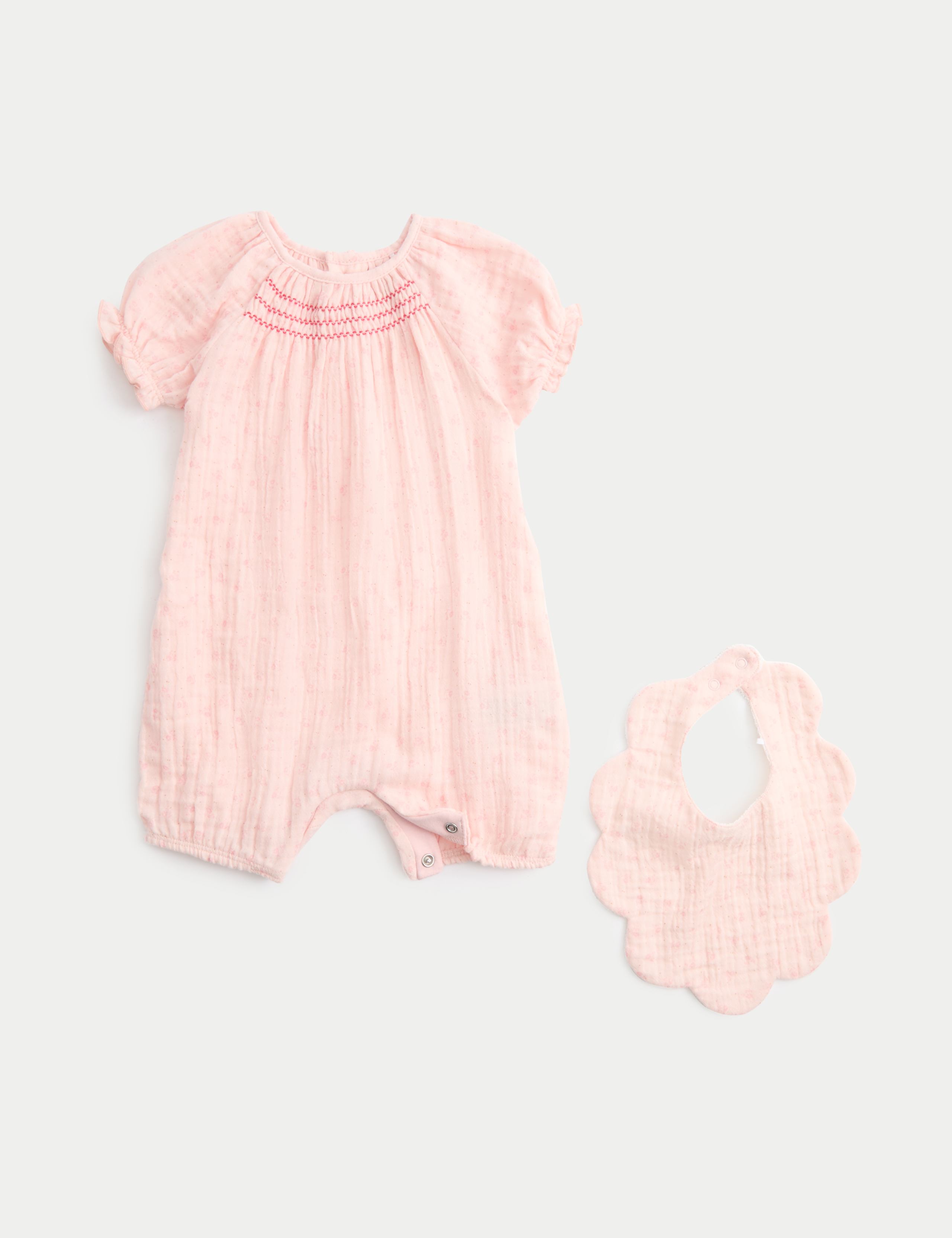2 Piece Pink Romper with Bib (0-2 Yrs)