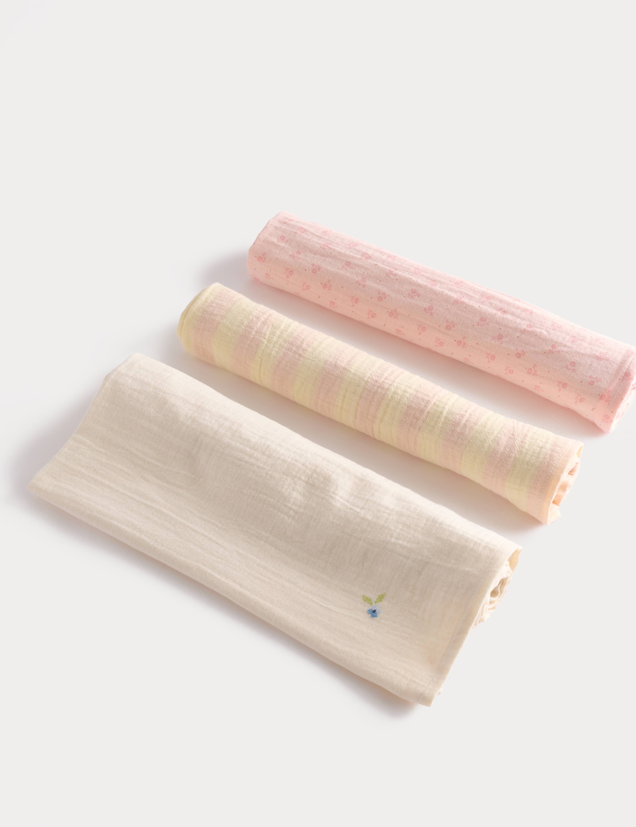 3 Pack Pure Cotton Floral Muslins