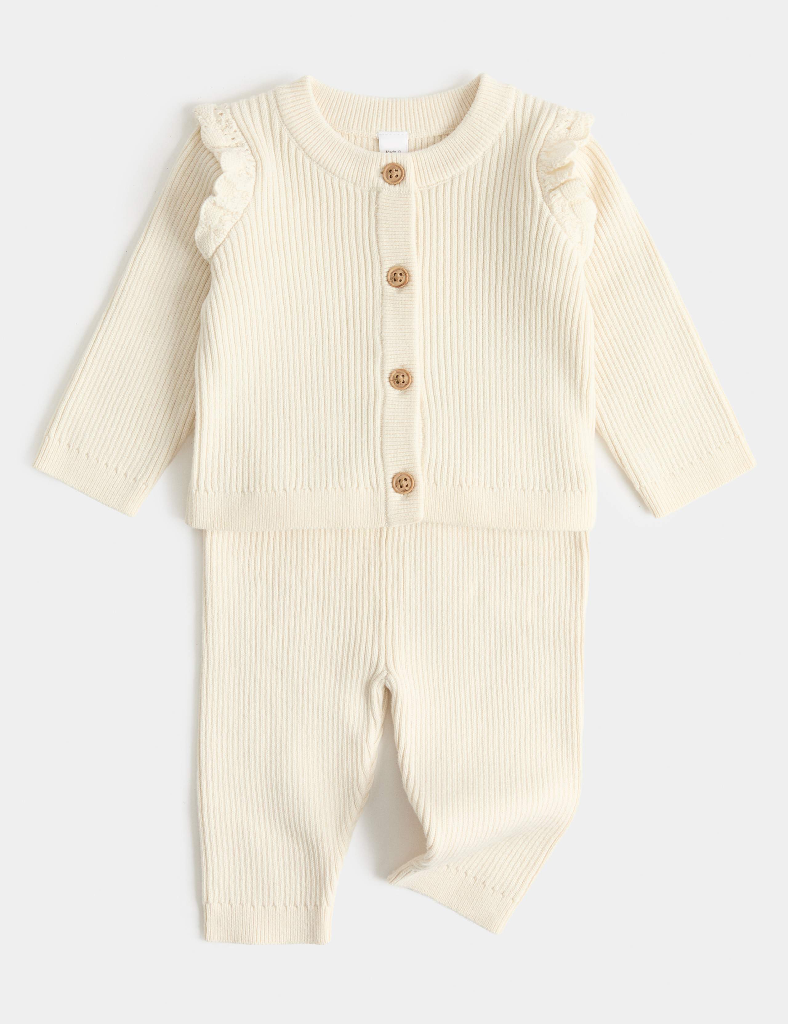 2 Piece Pure Cotton Knitted Frill Outfit (0-24 Mths)