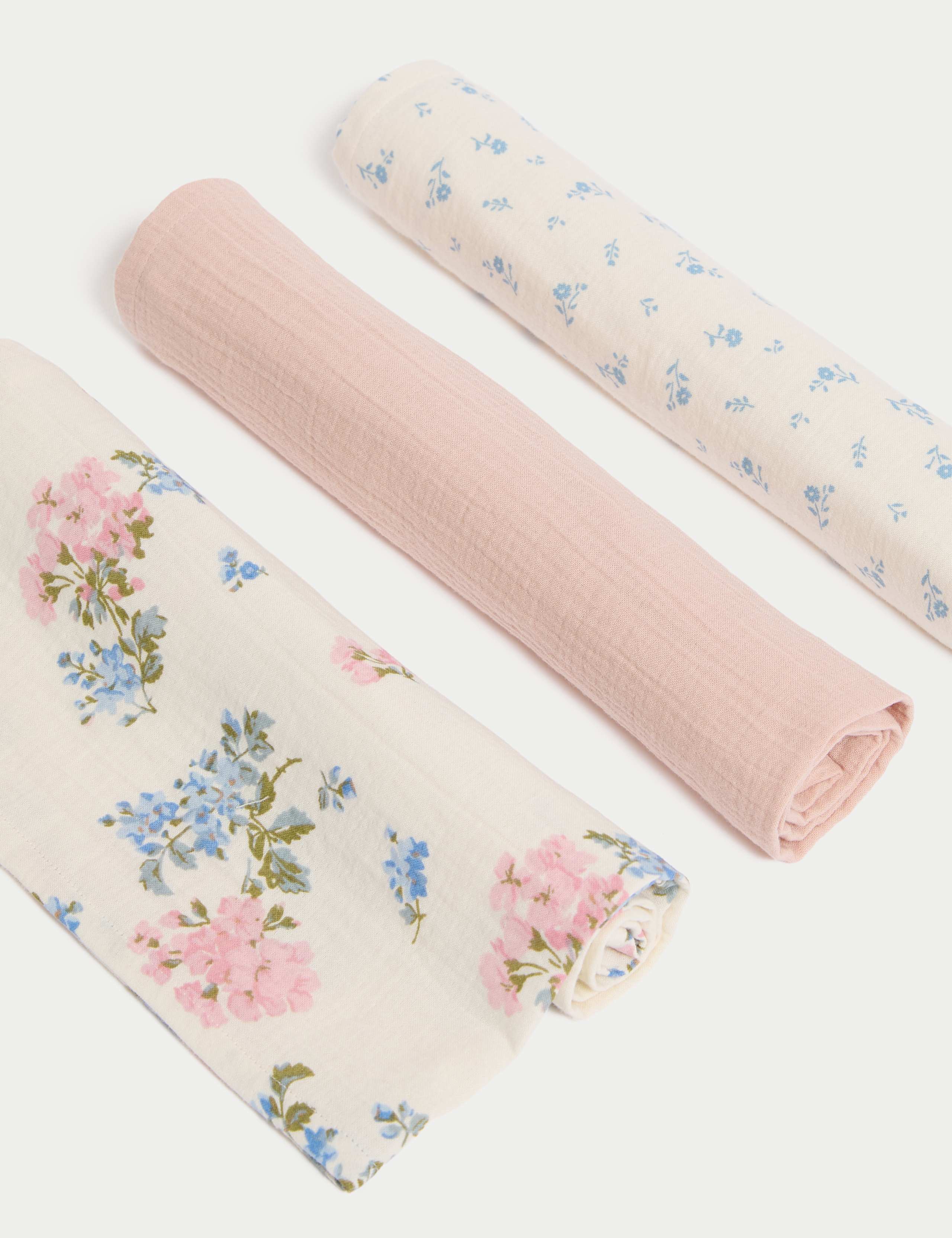 3pk Pure Cotton Floral Muslins