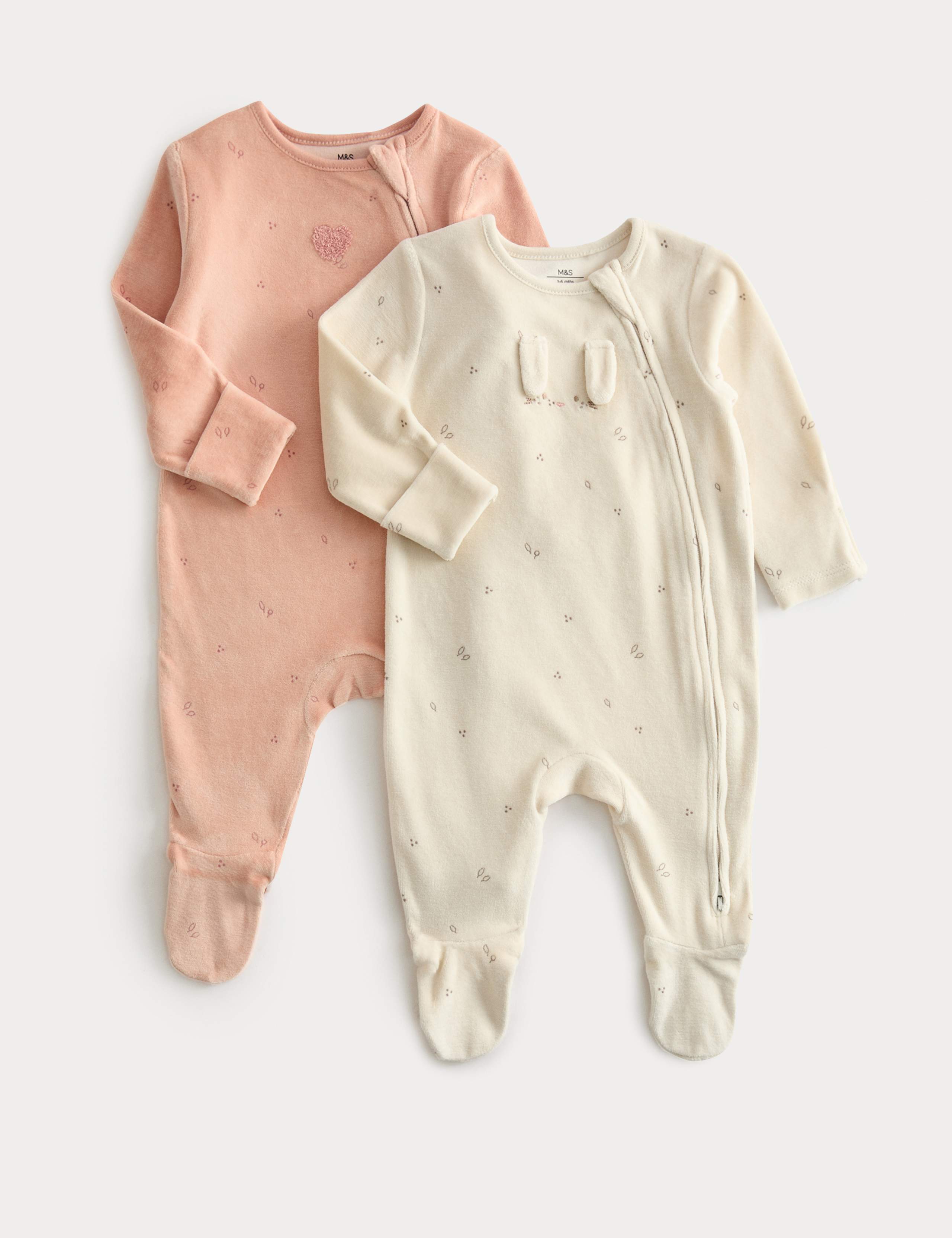 2pk Cotton Rich Bunny Sleepsuit (0 -3 Yrs)