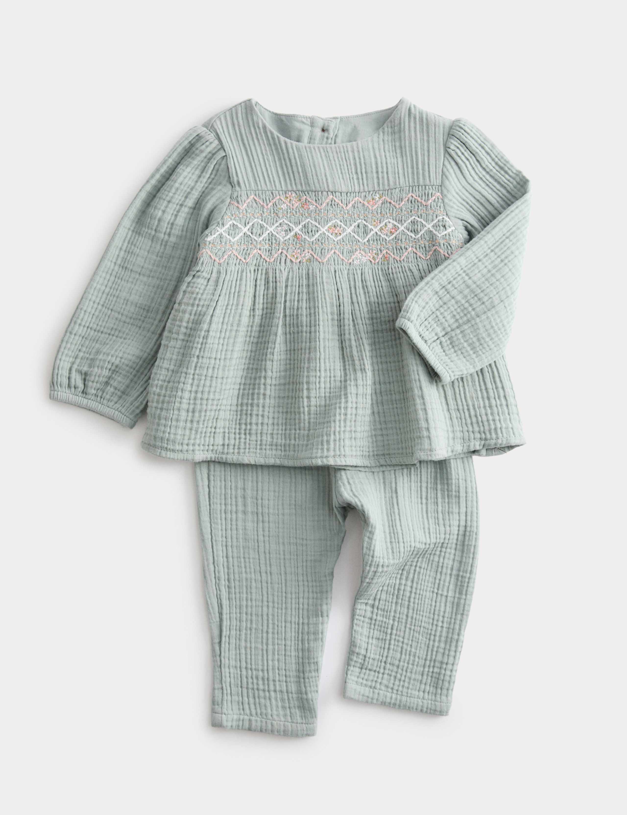 Pure Cotton Smocked Outfit (7lbs-2 Yrs)
