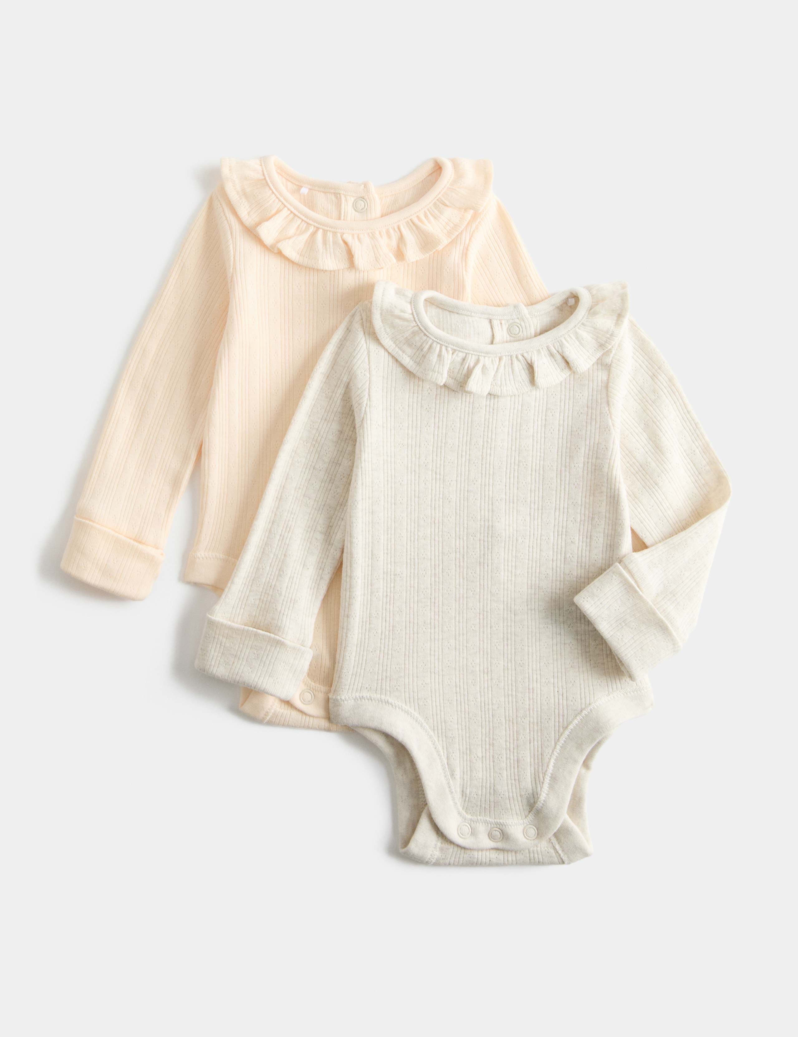 2 Pack Pure Cotton Frill Long Sleeve Bodysuits (0-3 Yrs)
