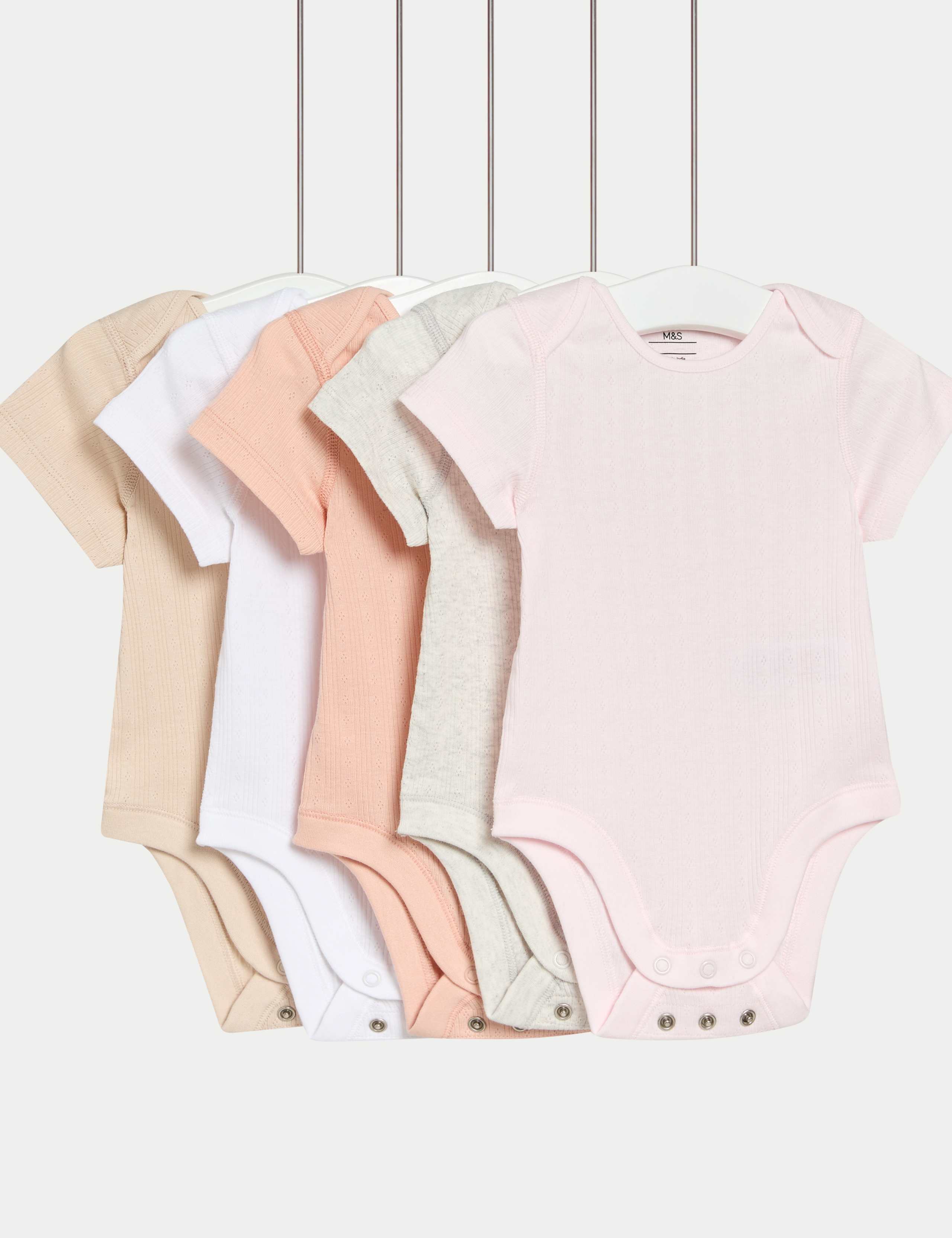 5pk Pure Cotton Plain Pointelle Bodysuits (0-3 Yrs)
