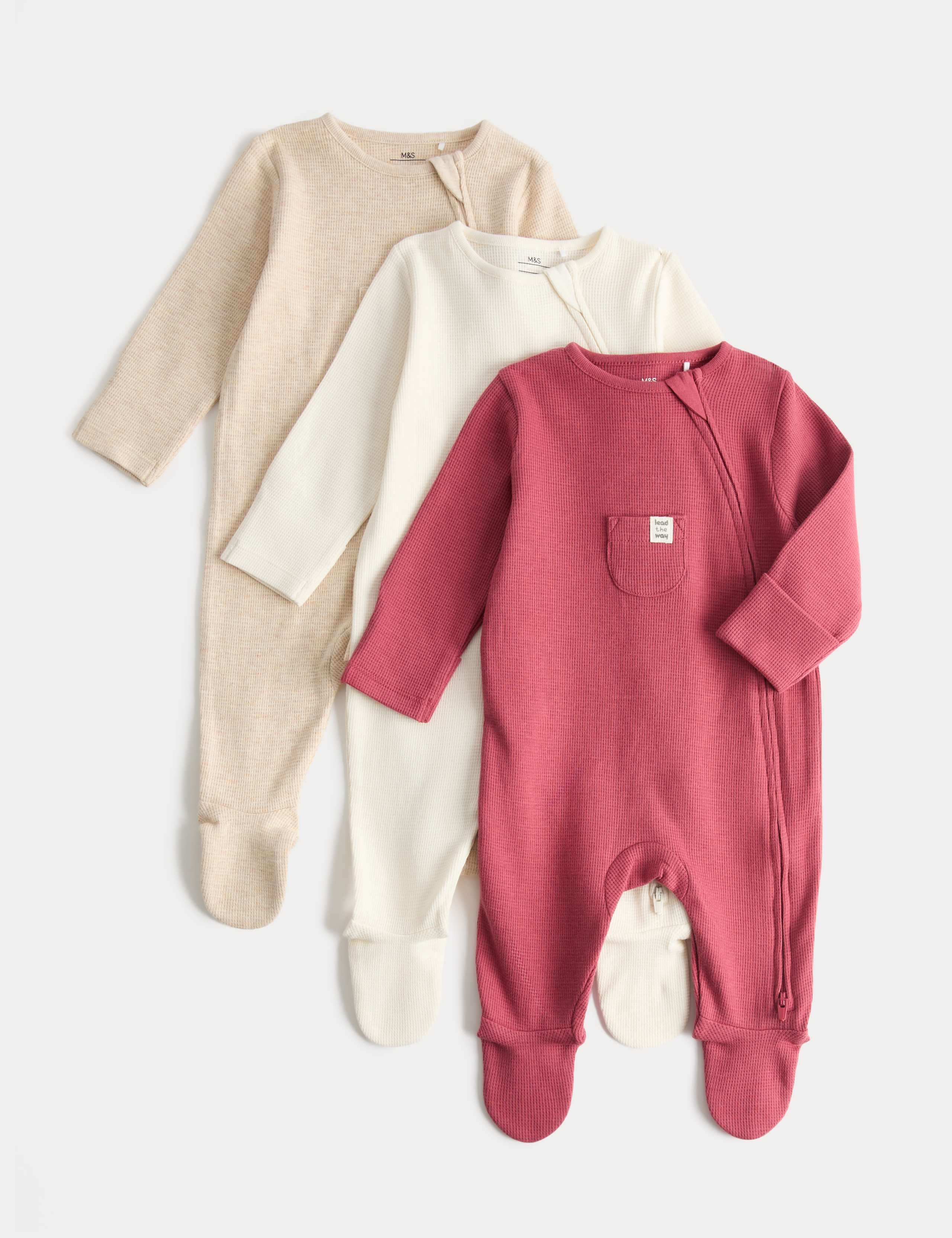 3 Pack Pure Cotton Waffle Sleepsuits (7lbs-3 Yrs)