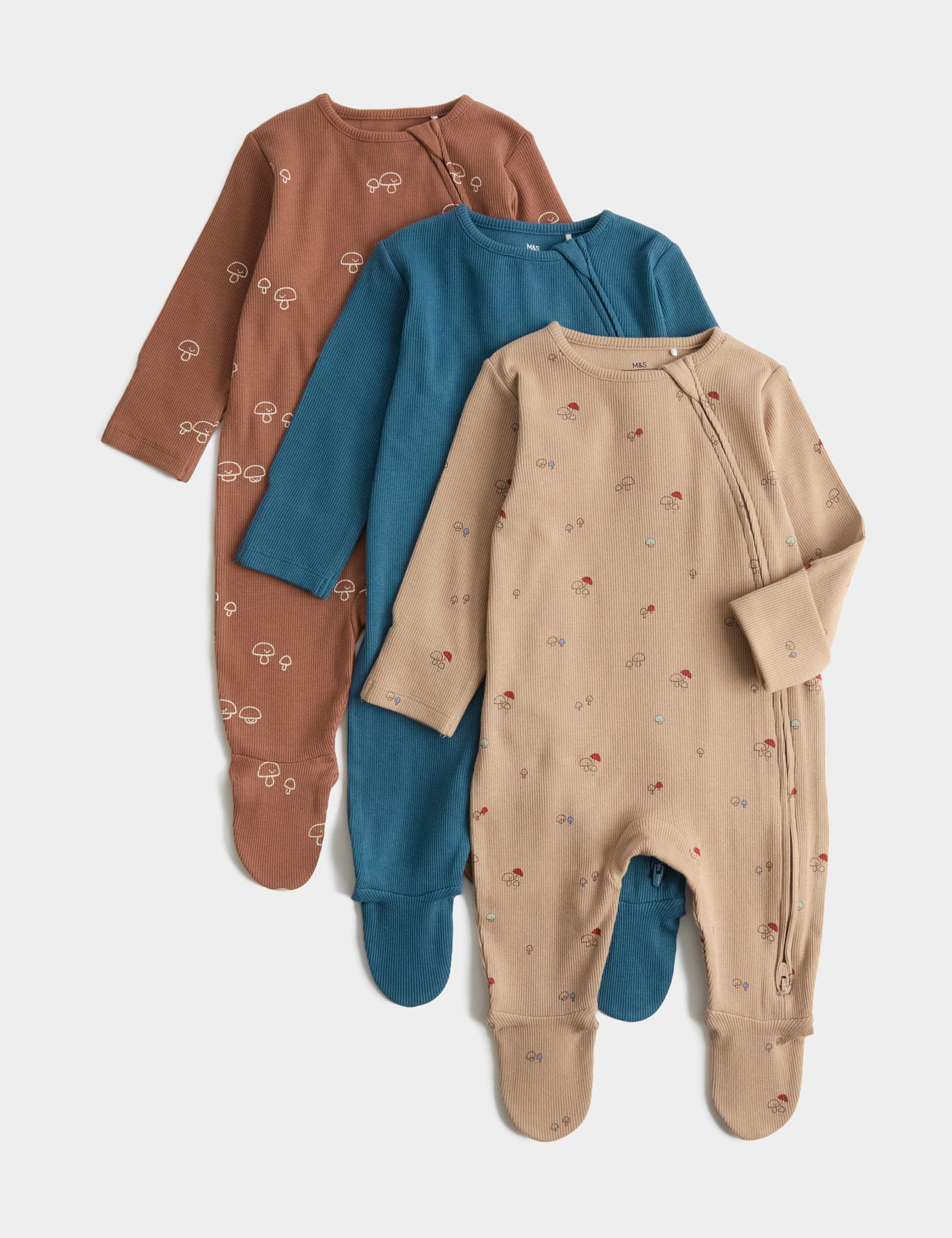 3 Pack Cotton Rich Mushroom Sleepsuits (0-3 Yrs)