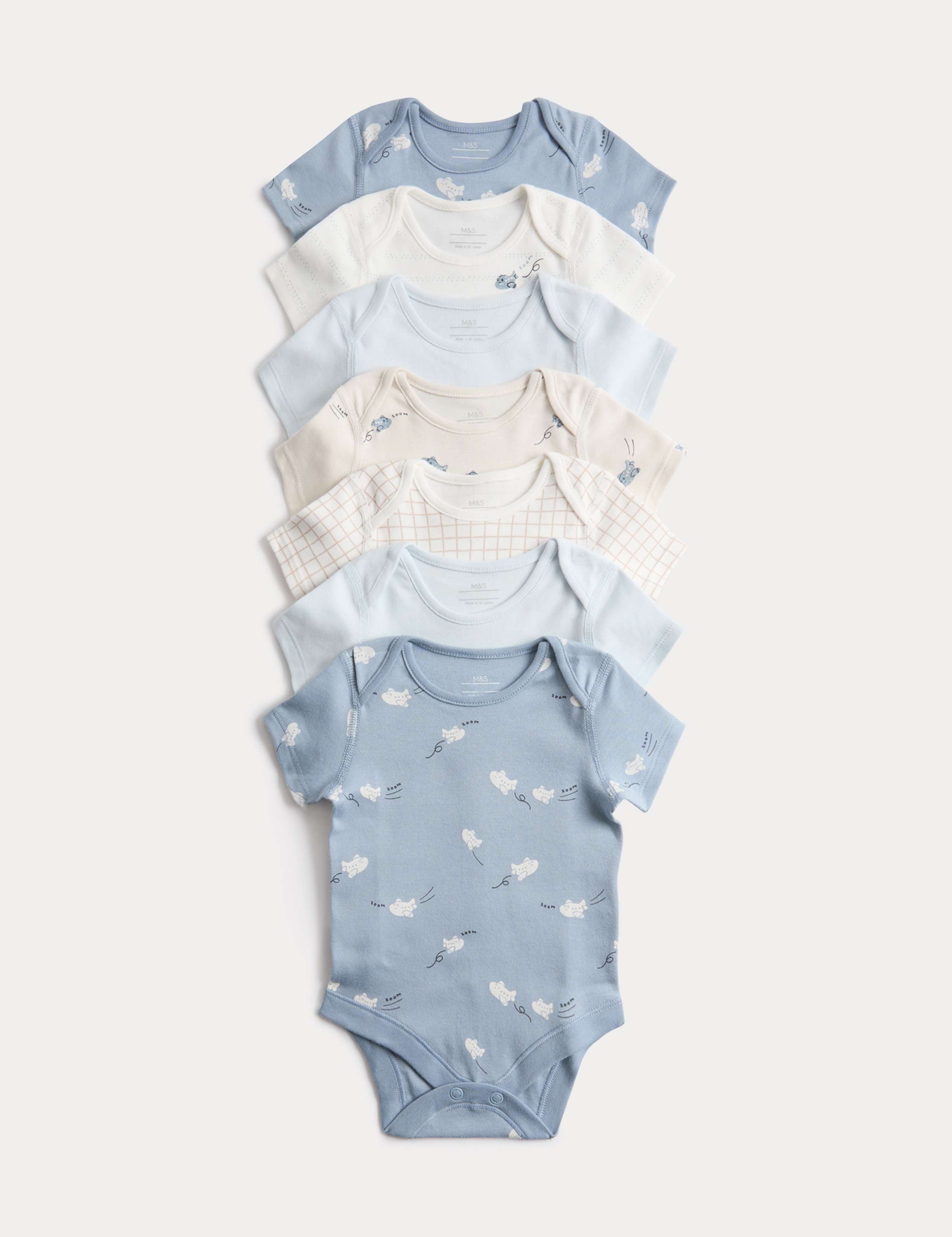 7 Pack Pure Cotton Plane Bodysuits (0-3 Years)