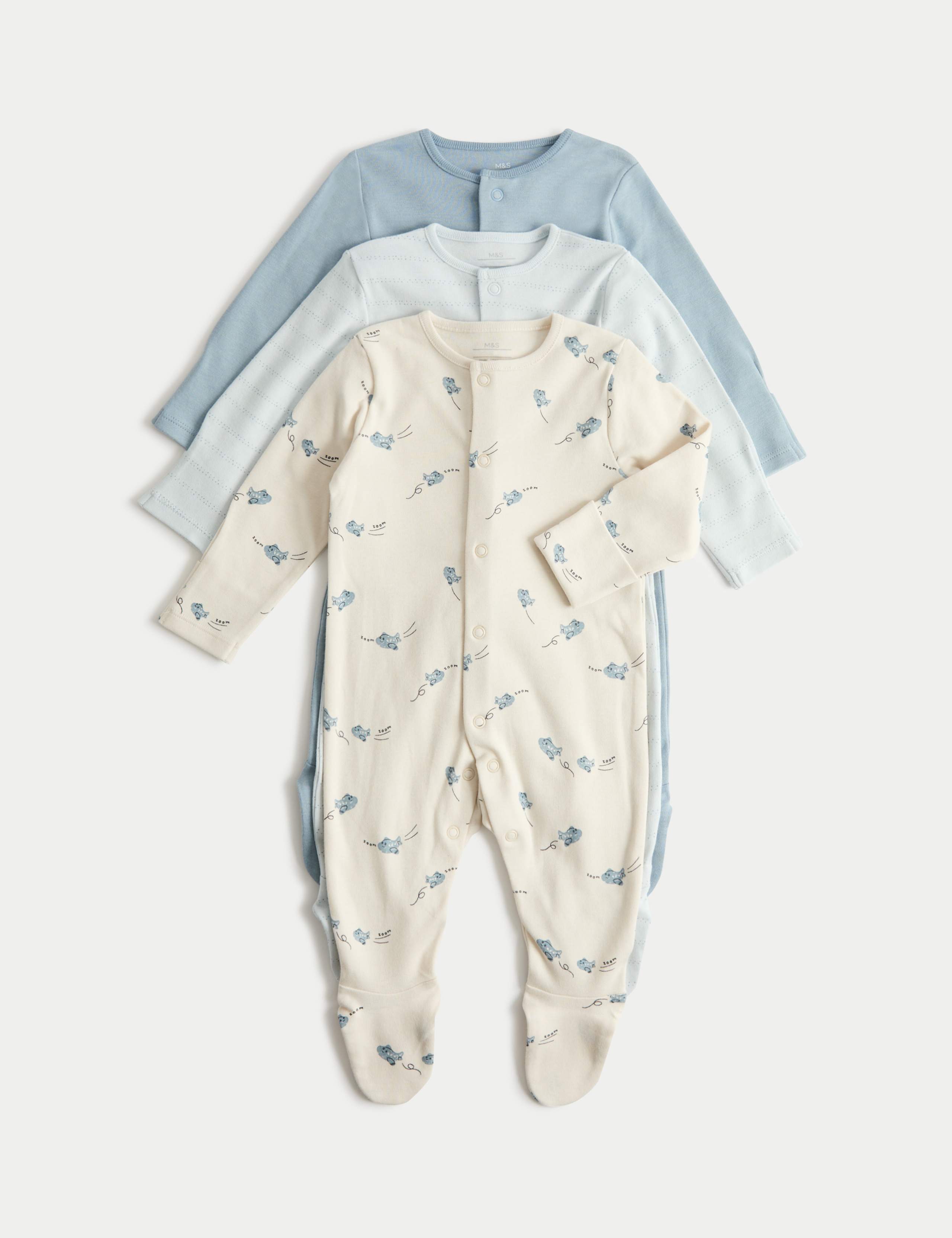 3 Pack Pure Cotton Plane Sleepsuits (5lbs-3 Yrs)