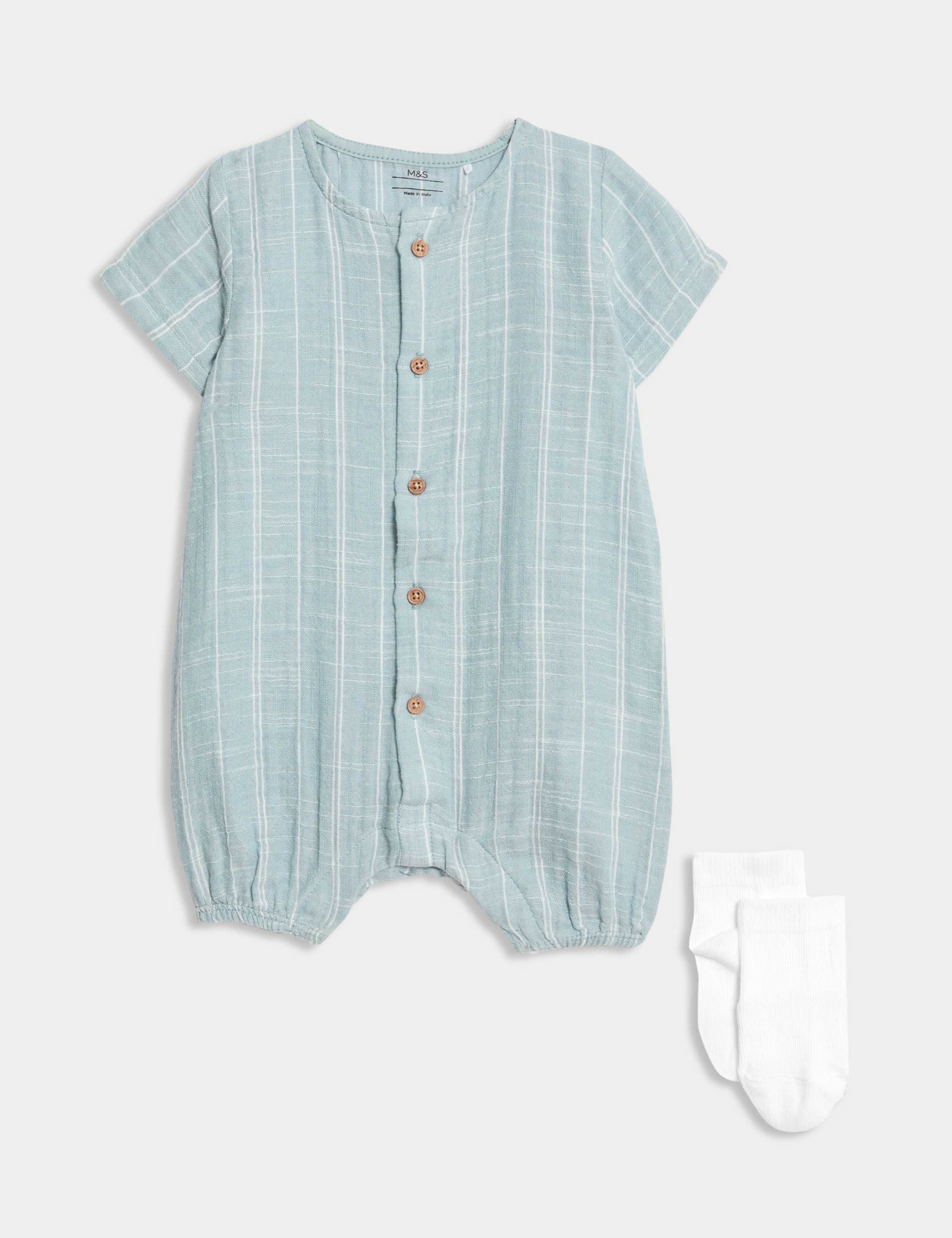 2pc Striped Romper with Socks (0-12 Mths)