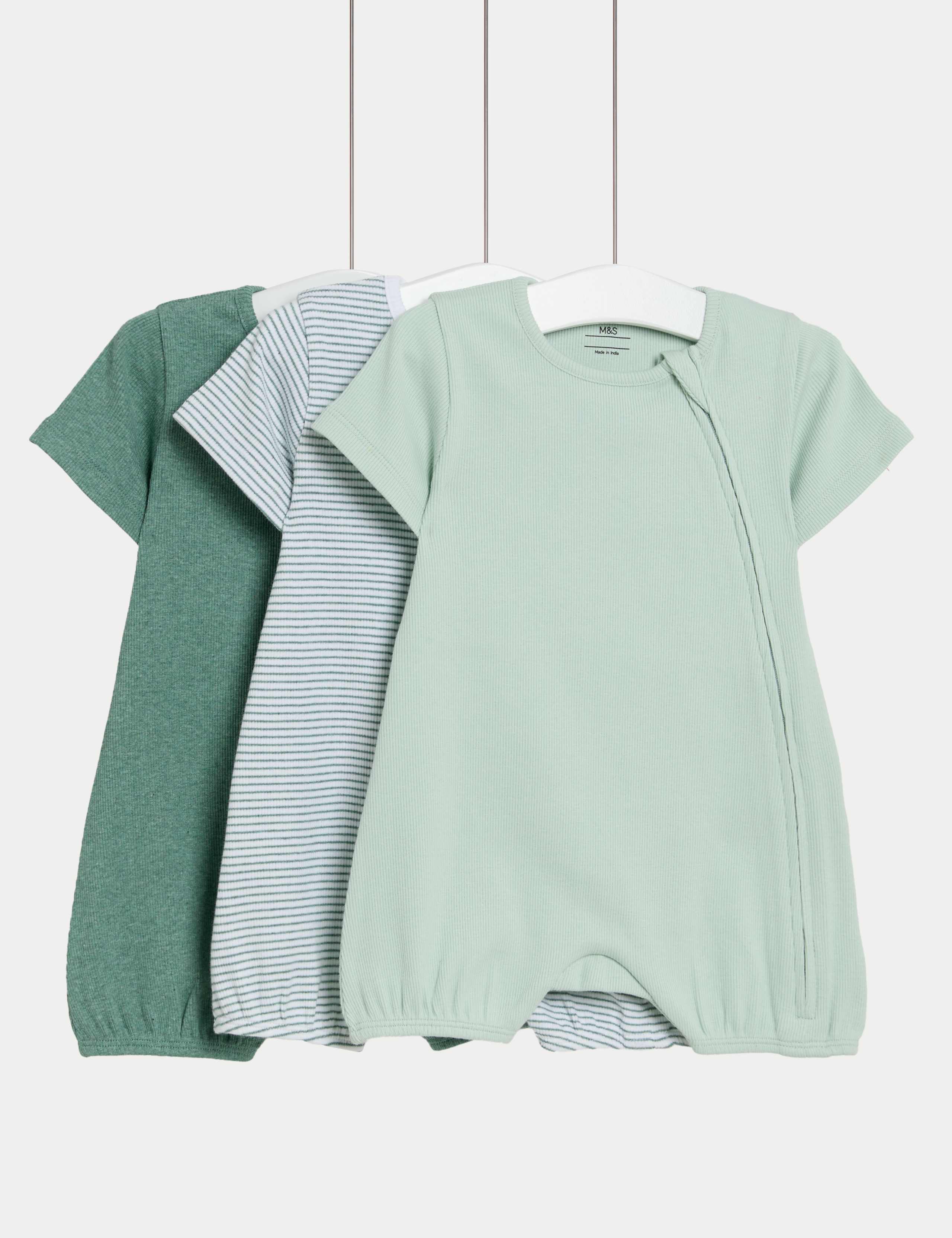 3pk Cotton Rich Striped Rompers (6½lbs-3 Yrs)