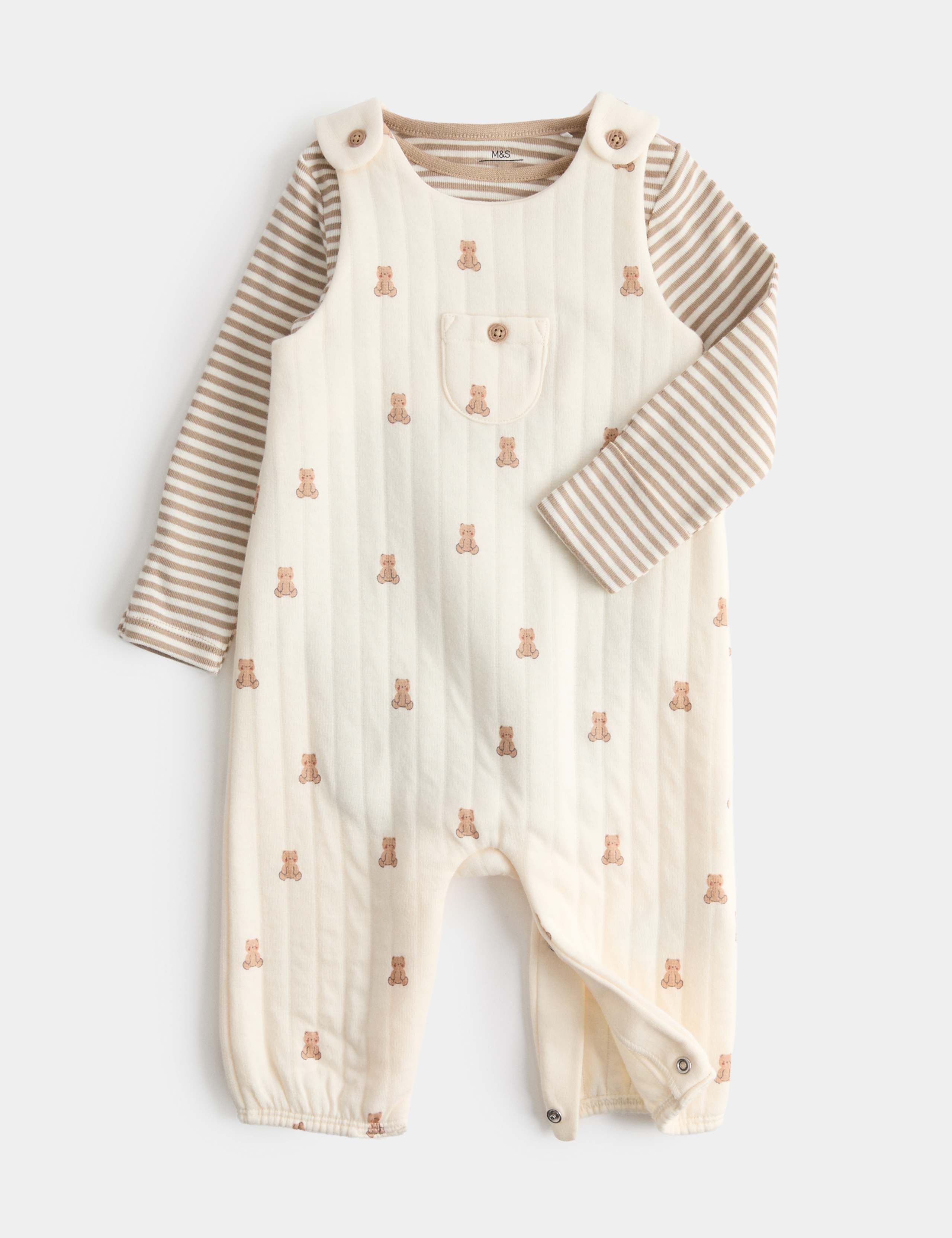 2 Piece Cotton Rich Teddy Dungaree Outfit (7lbs - 1 yrs)
