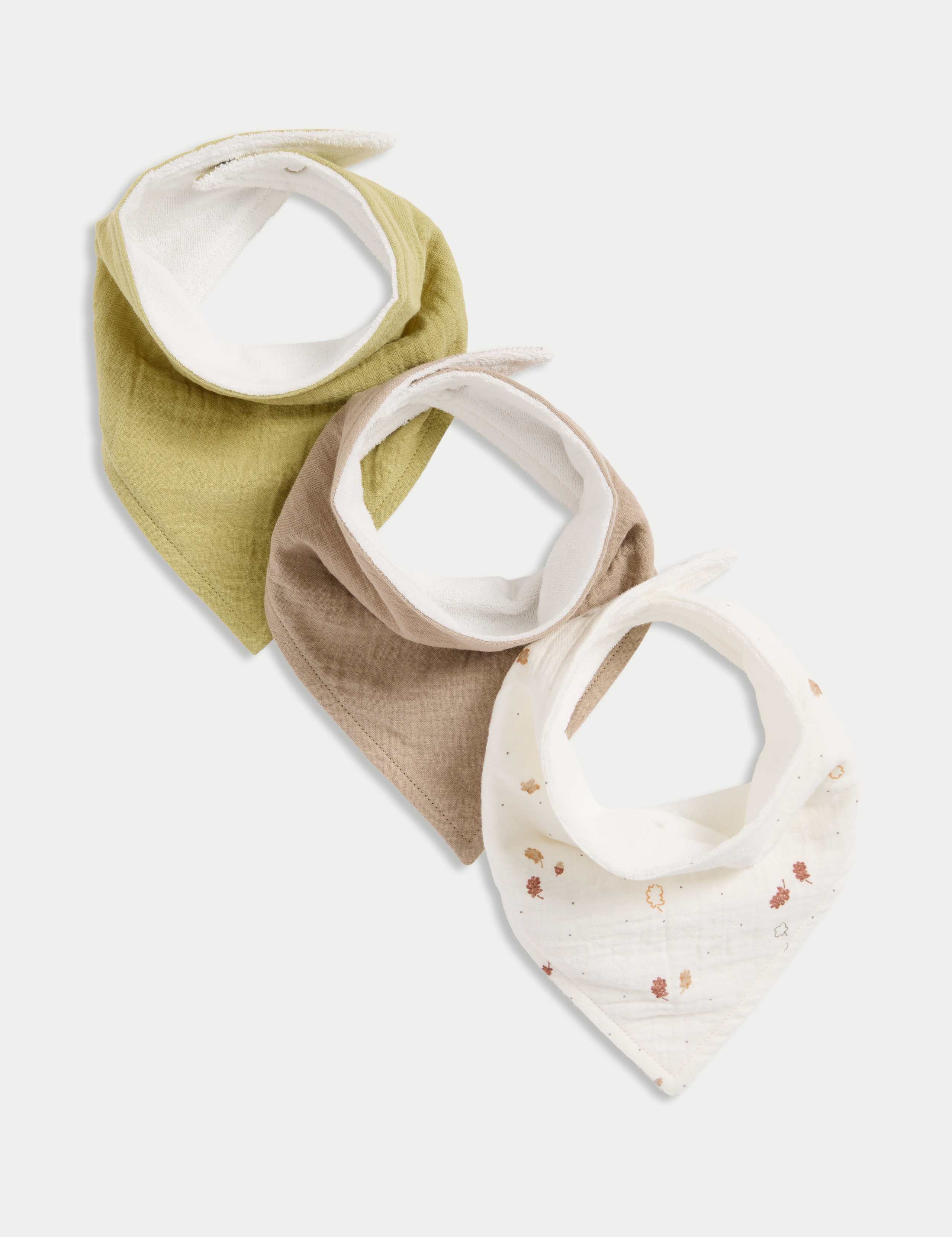 3pk Cotton Rich Leaf Print Bibs