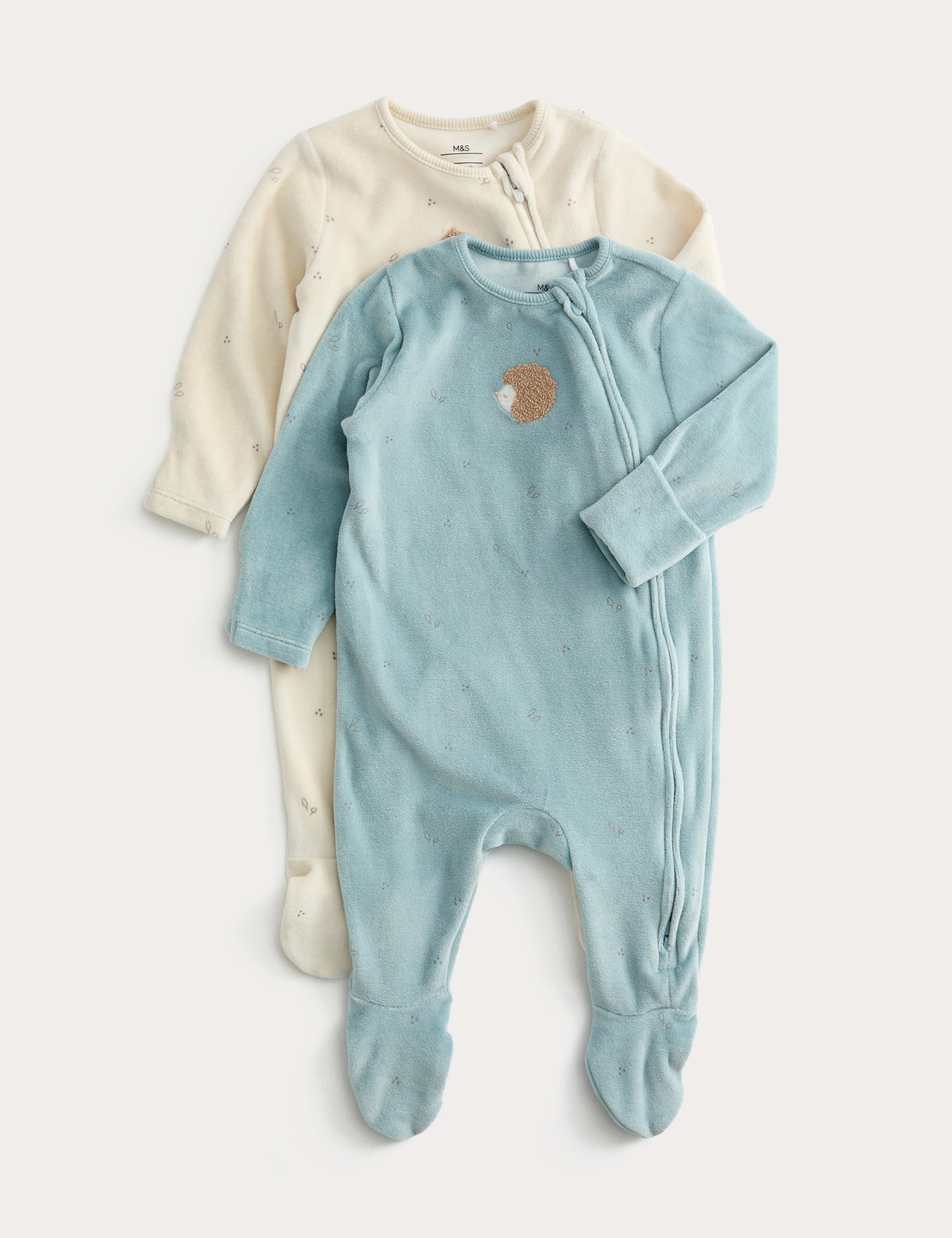 2pk Velour Hedgehog Sleepsuits (0-3 Yrs)