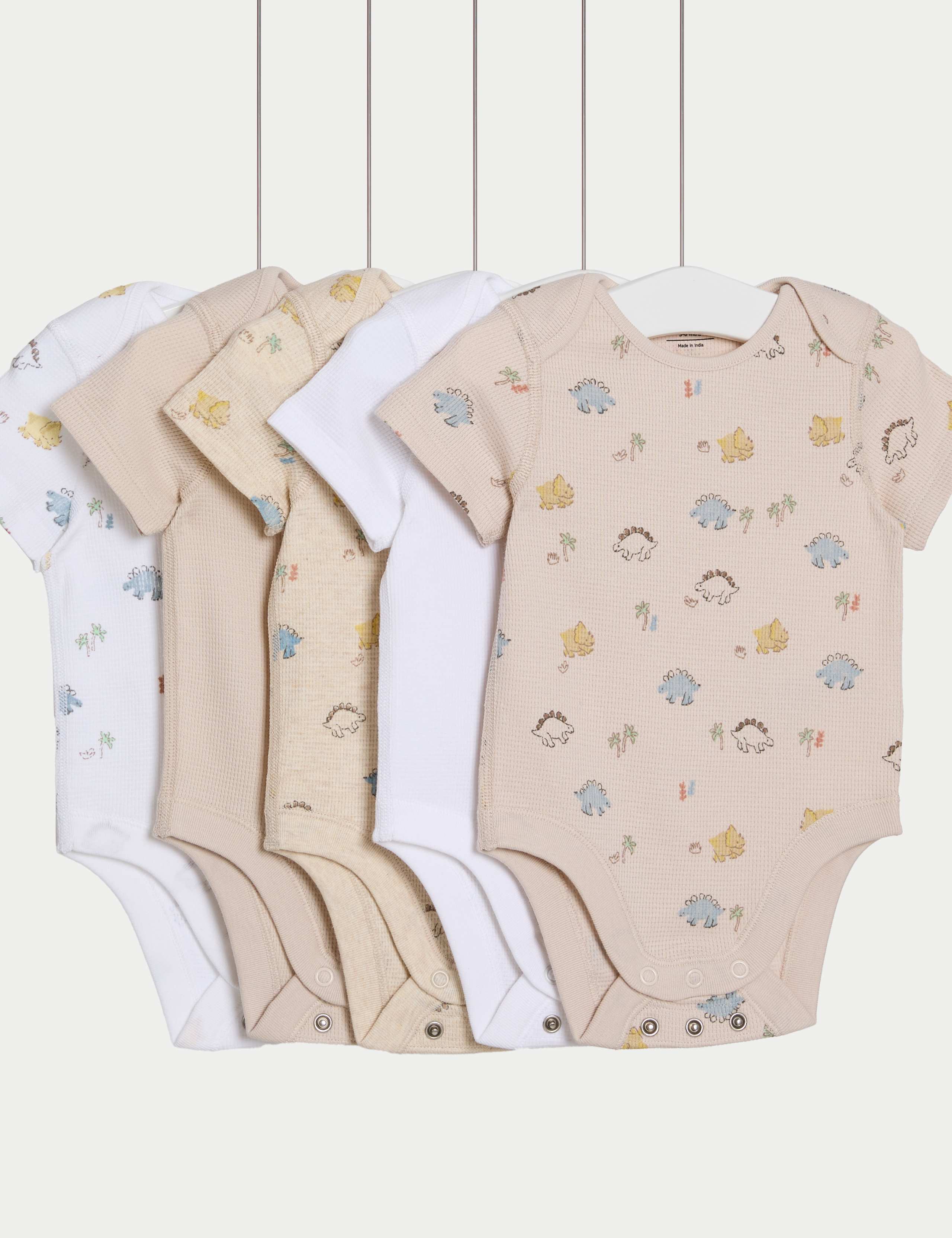 5pk Pure Cotton Dinosaur Bodysuits (6½lbs-3 Yrs)