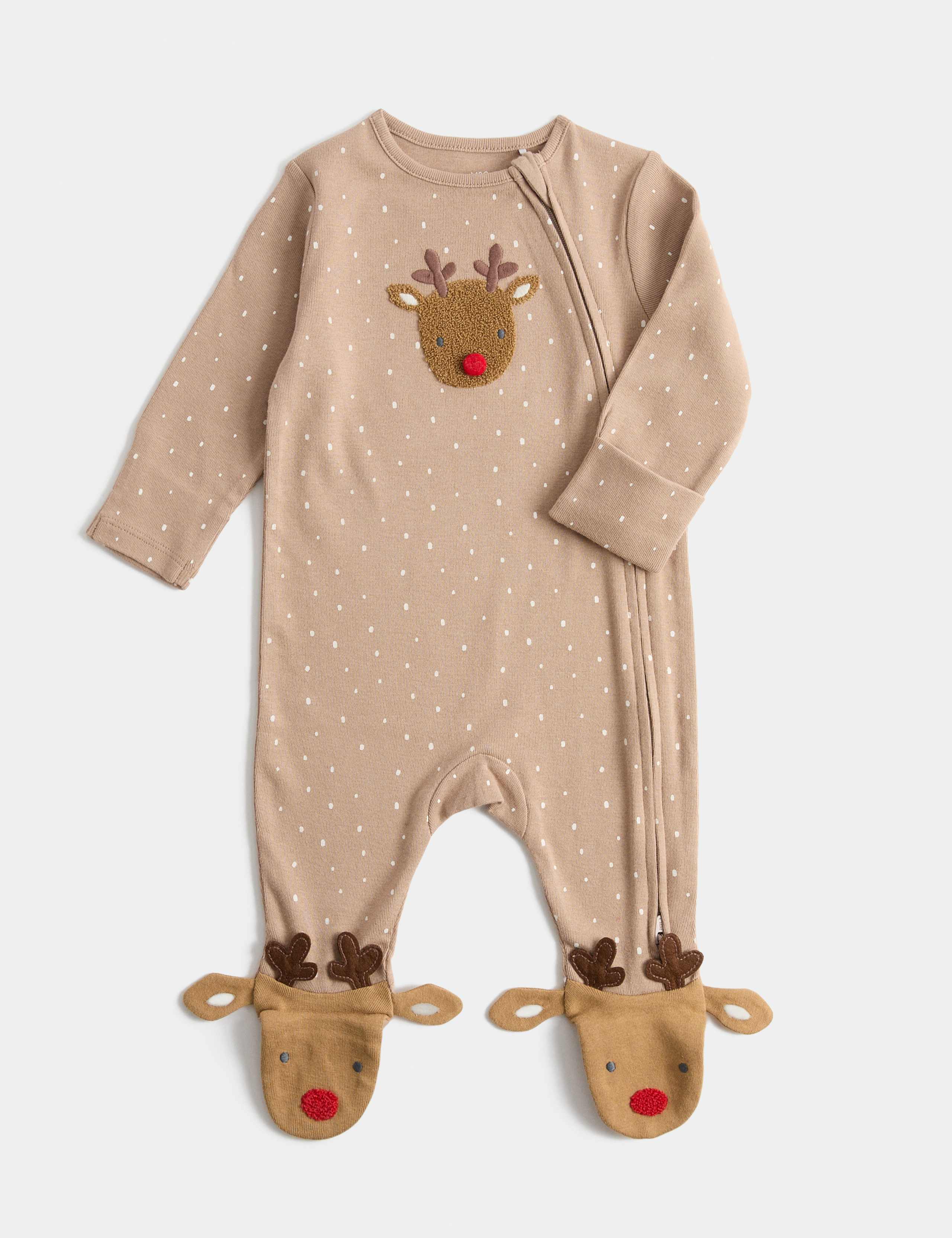 Pure Cotton Christmas Reindeer Sleepsuit (7lbs - 12 Mths)