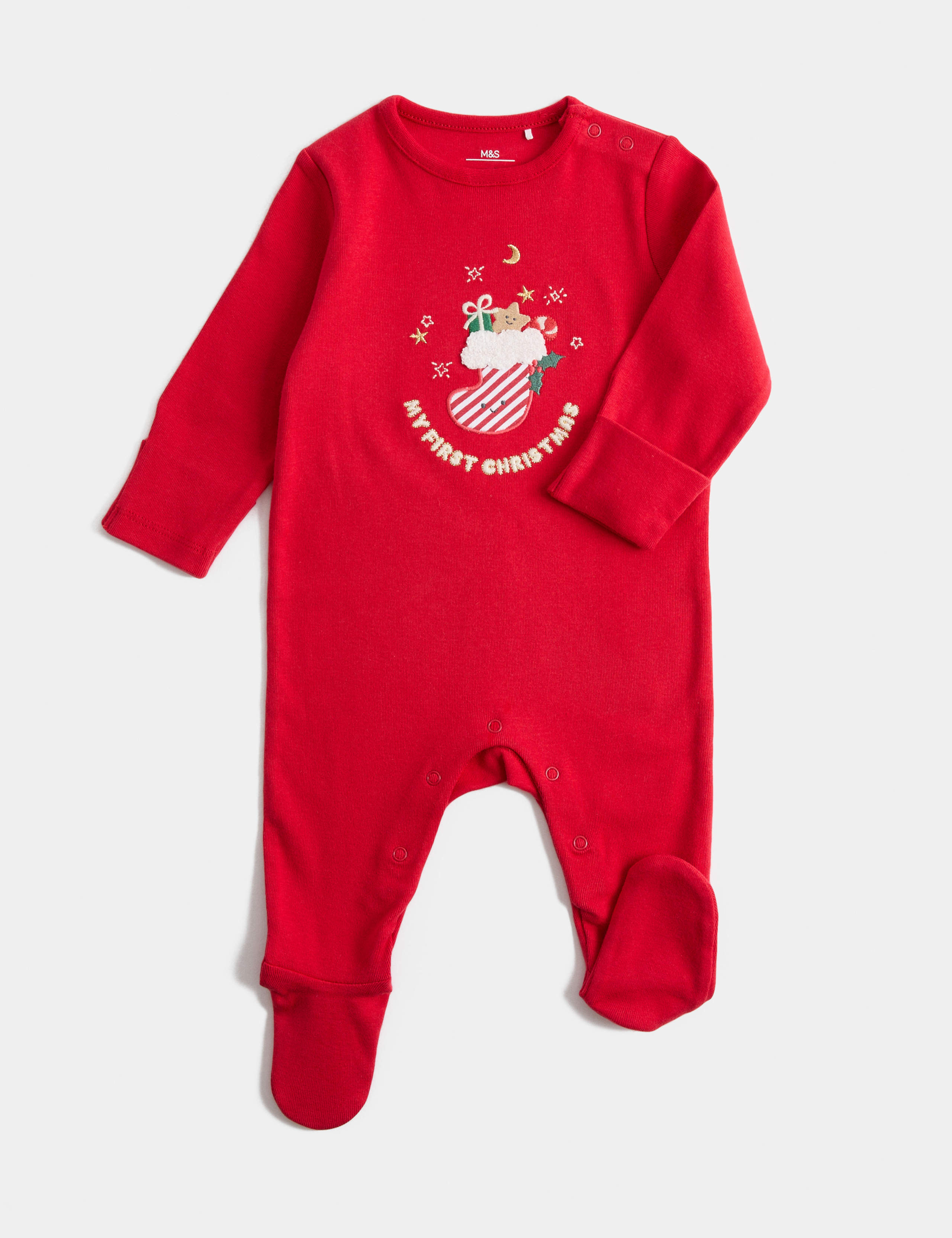 Pure Cotton My First Christmas Sleepsuit (7lbs - 12 Mths)