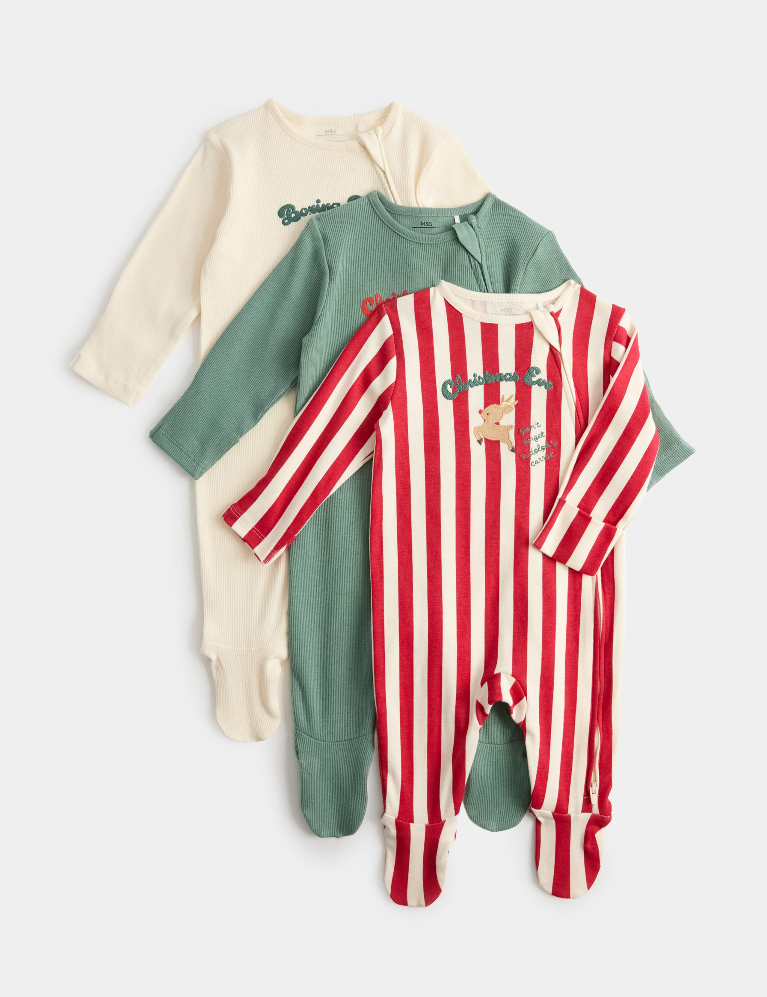 3 Pack Christmas Sleepsuits (0-12 Mths)