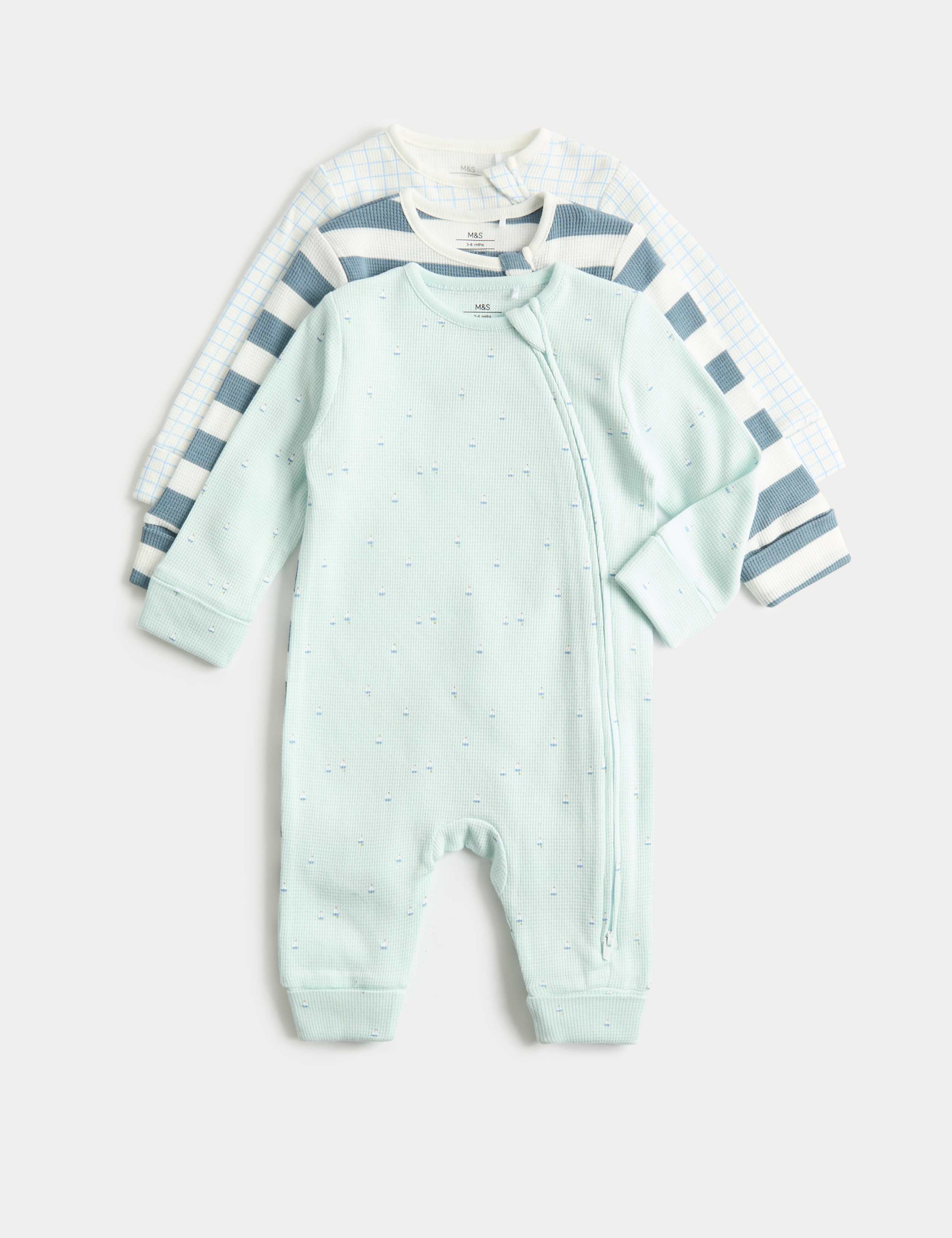 3 Pack Pure Cotton Nautical Sleepsuits  (6½lbs-3 Yrs)