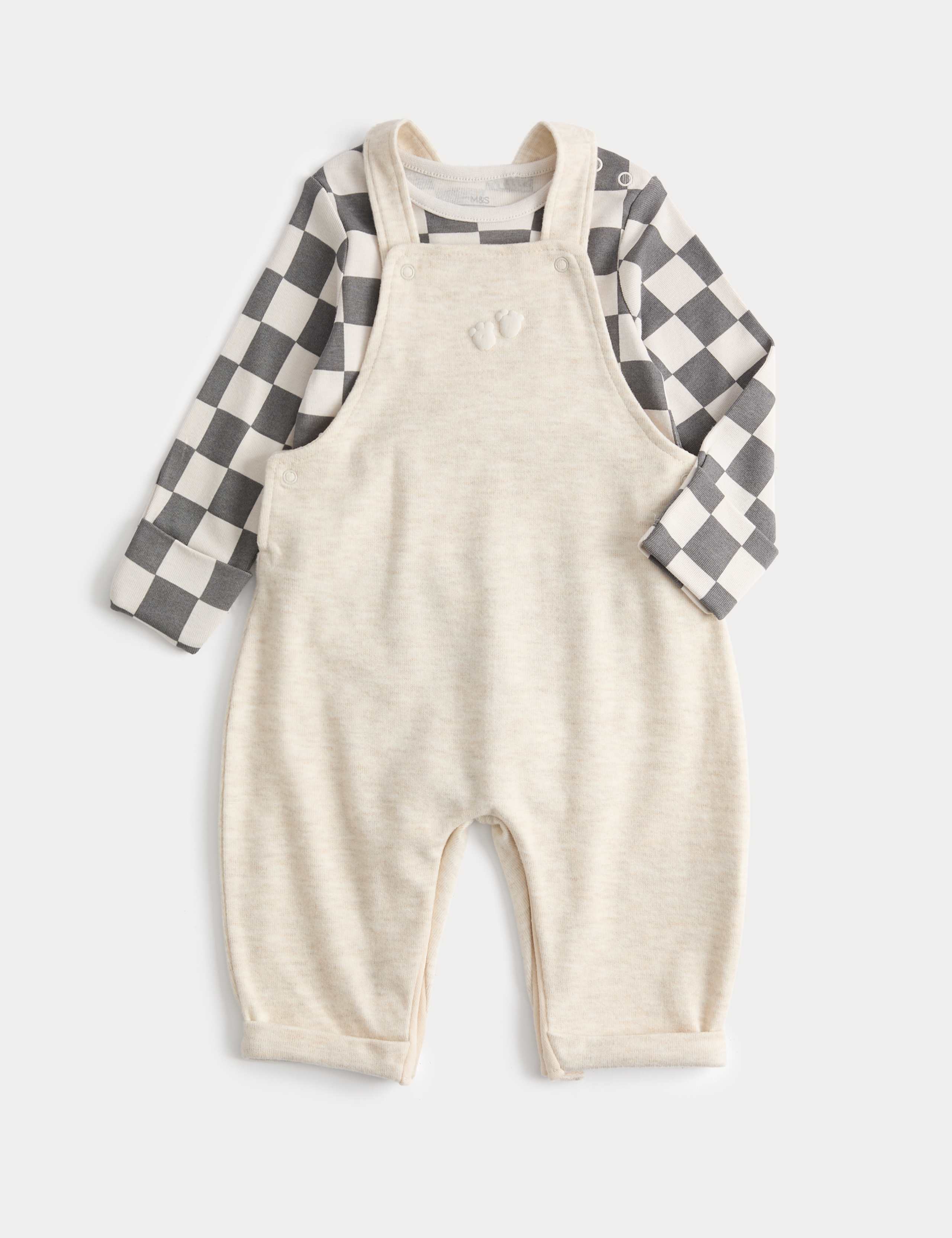 2 Piece Cotton Rich Checked Dungaree Outfit (0-12 Months)